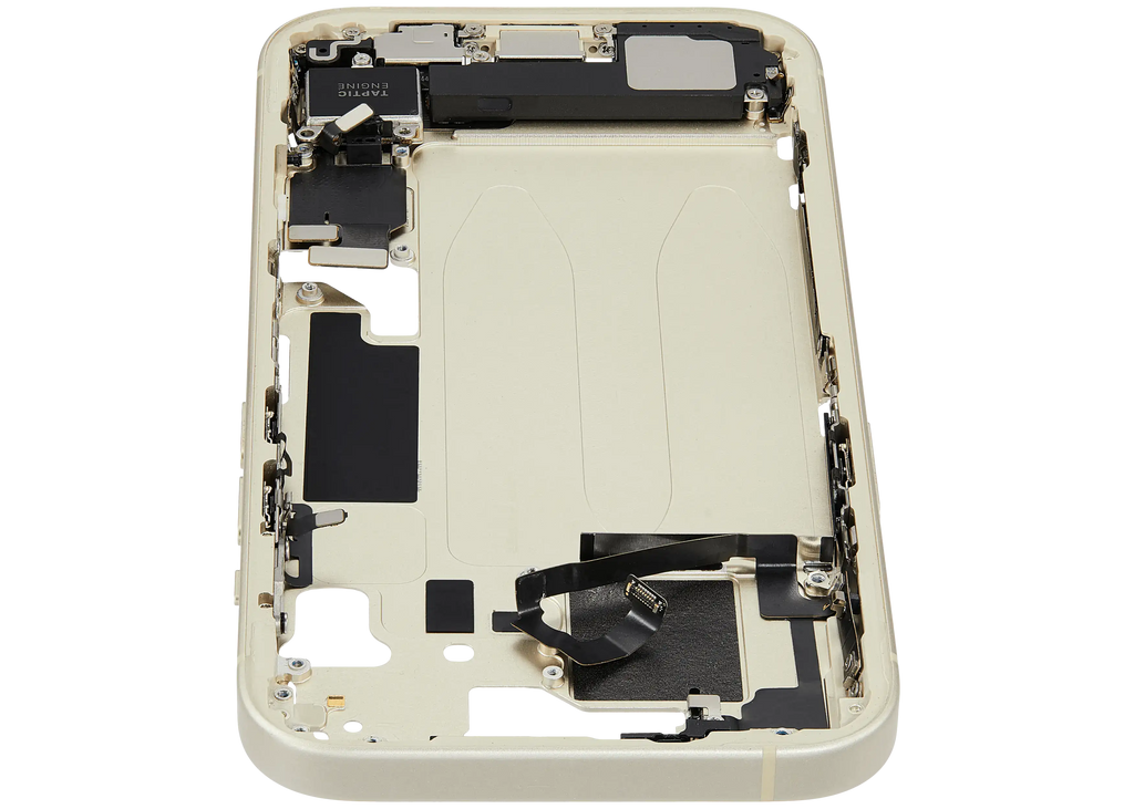 Midframe/Rahmen mit Ladebuchse Flex & Small Parts für iPhone 15 (EU / Global Version) (gebrauchter OEM-Ausbau, Qualität C) (Gelb)