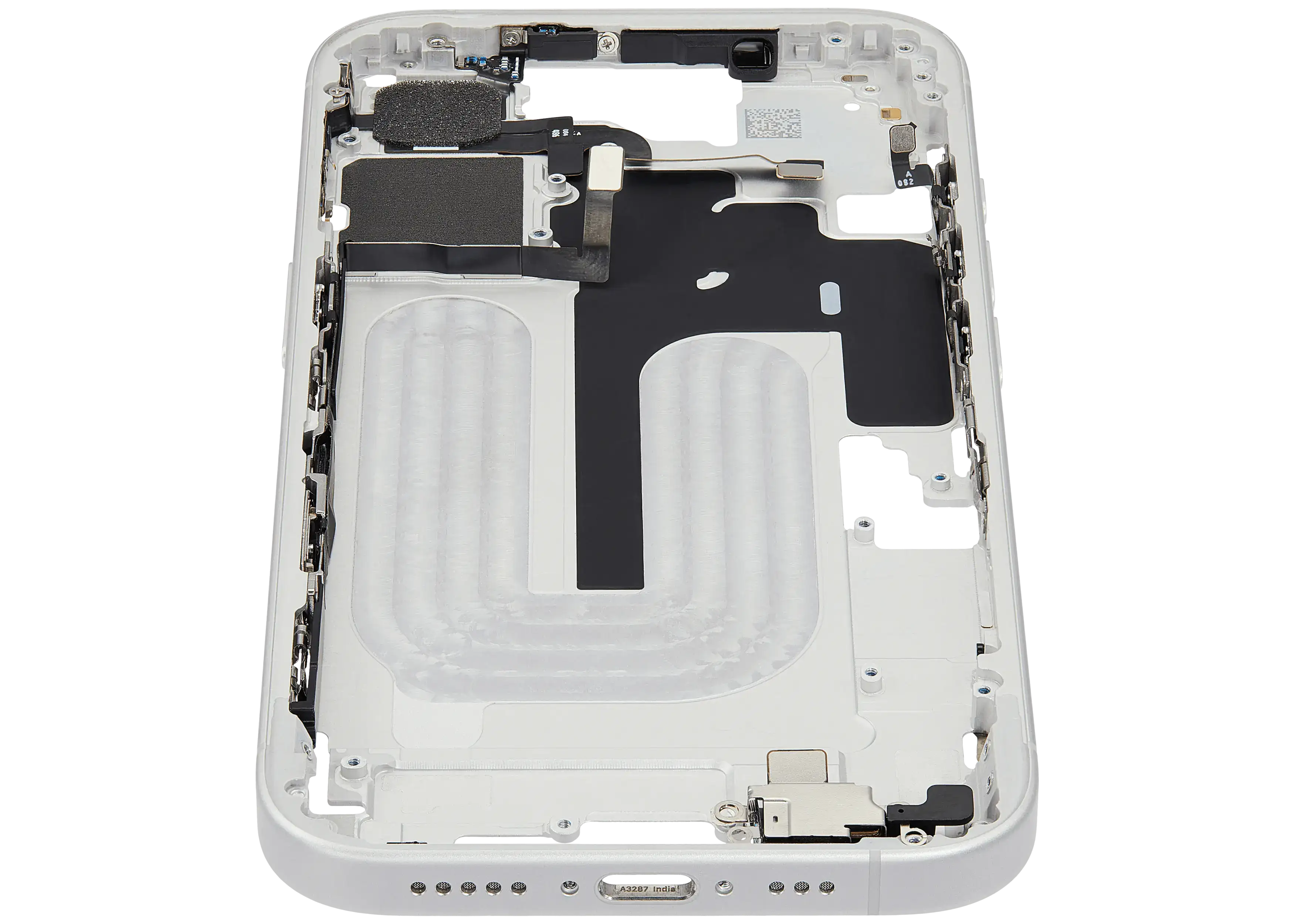 Midframe/Rahmen mit Small Parts für iPhone 16 (EU / Global Version) (gebrauchter OEM-Ausbau, Qualität A) (Weiß)