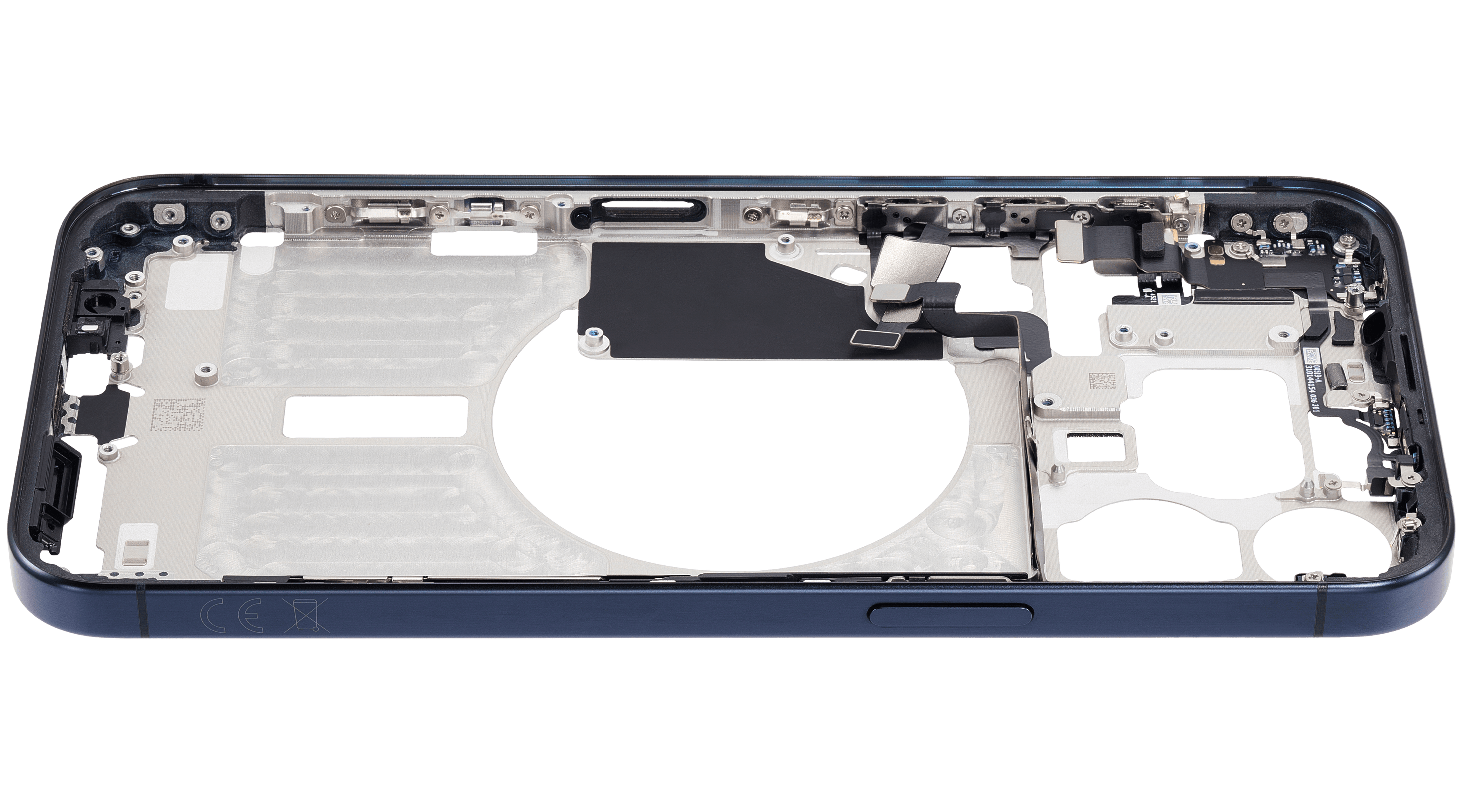 Midframe/Rahmen mit Small Parts für iPhone 15 Pro Max (EU / Global Version) (gebrauchter OEM-Ausbau, Qualität A) (Blau Titanium)