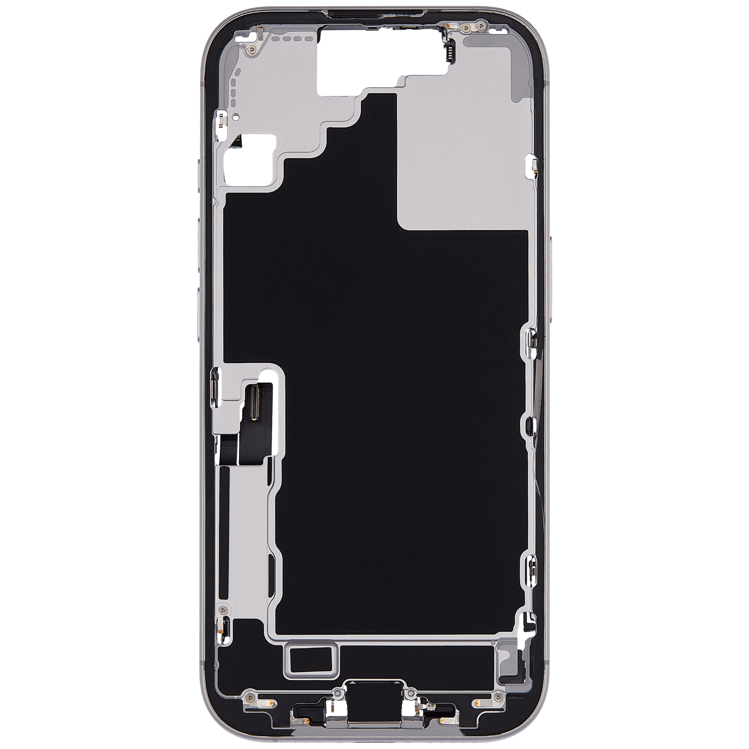 Midframe/Rahmen mit Ladebuchse Flex & Small Parts für iPhone 17 (US-Version) (gebrauchter OEM-Ausbau, Qualität C) (Weiß)