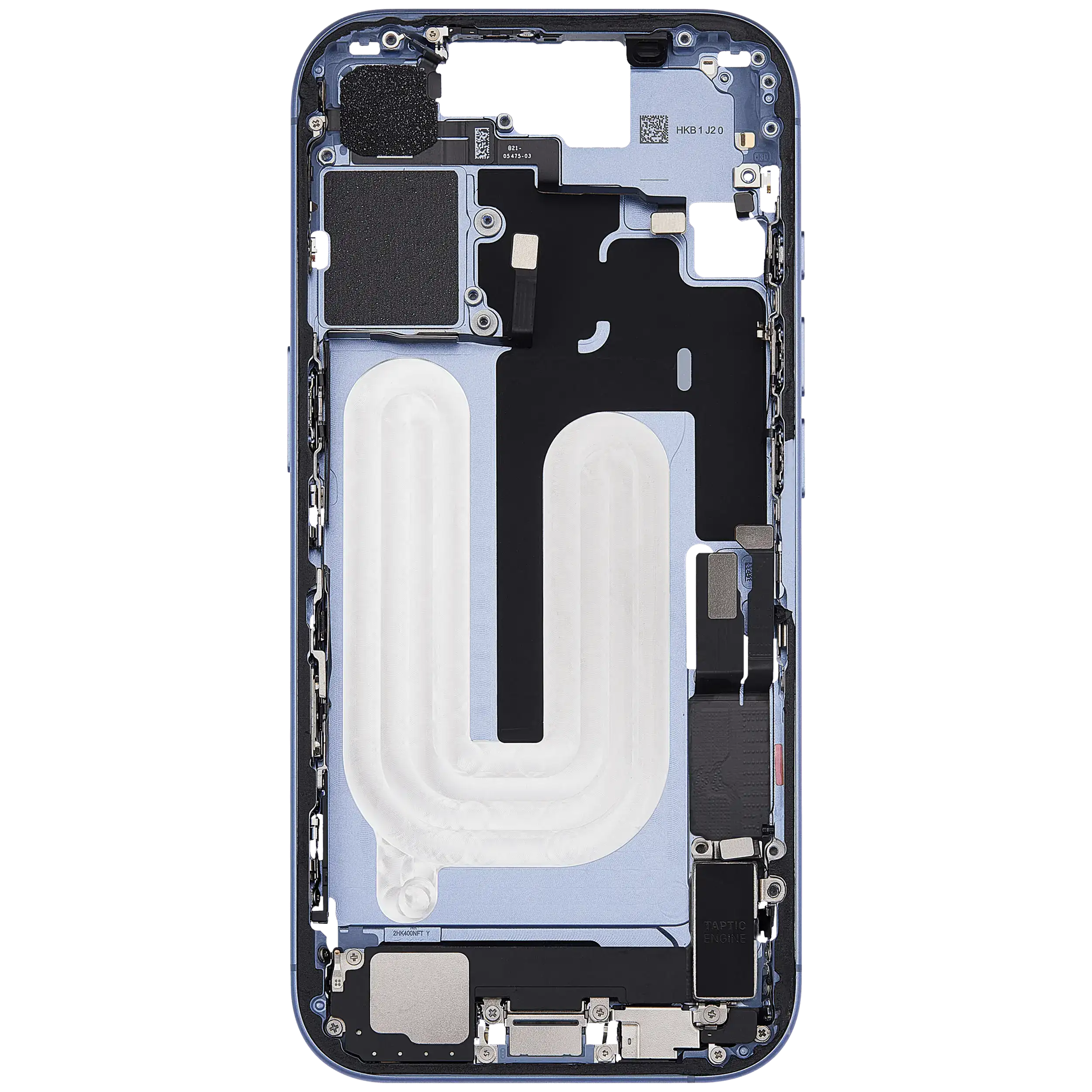 Midframe/Rahmen mit Ladebuchse Flex & Small Parts für iPhone 17 (EU / Global Version) (gebrauchter OEM-Ausbau, Qualität A) (Mist Blue)