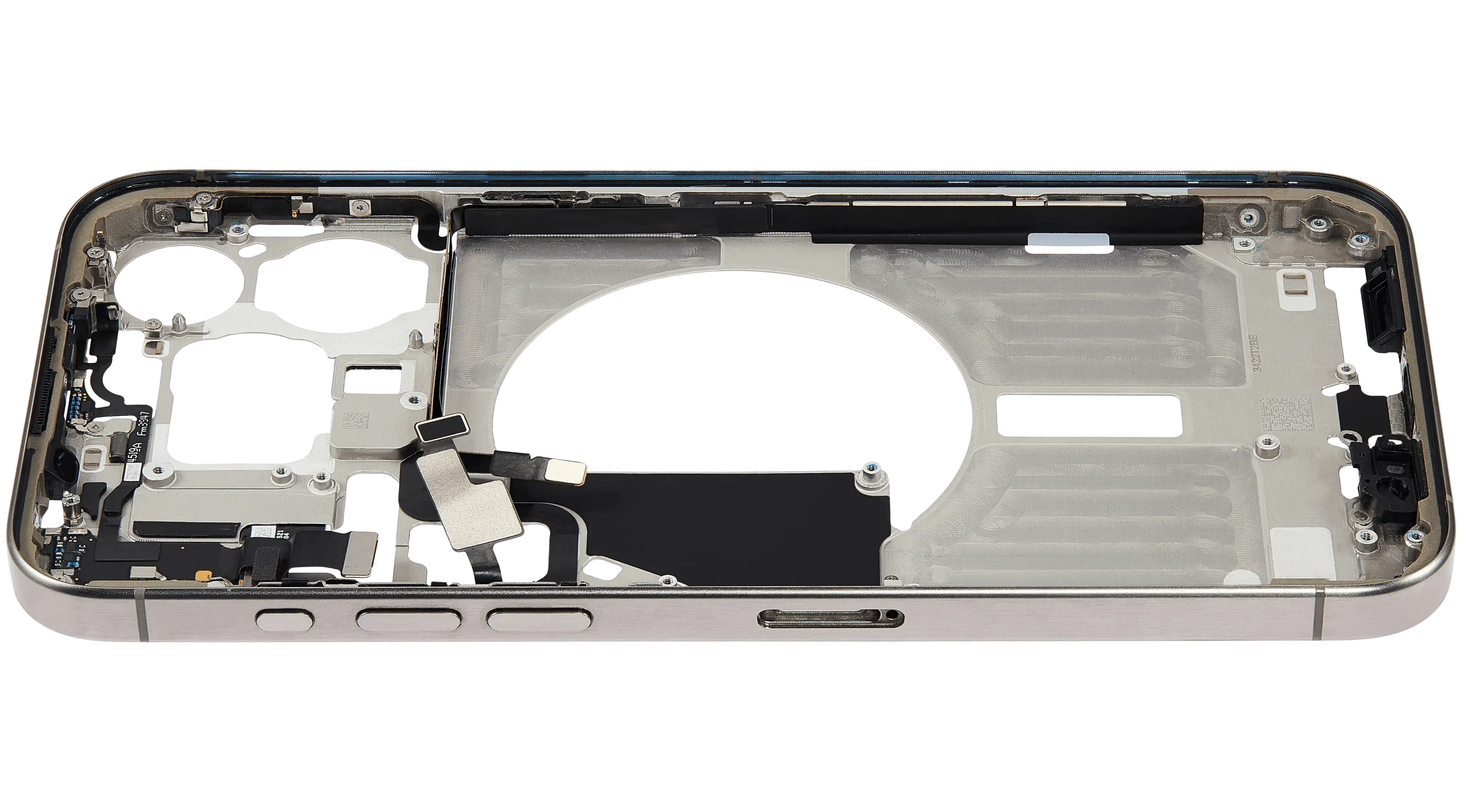Midframe/Rahmen mit Small Parts für iPhone 15 Pro Max (EU / Global Version) (gebrauchter OEM-Ausbau, Qualität B) (Natural Titanium)