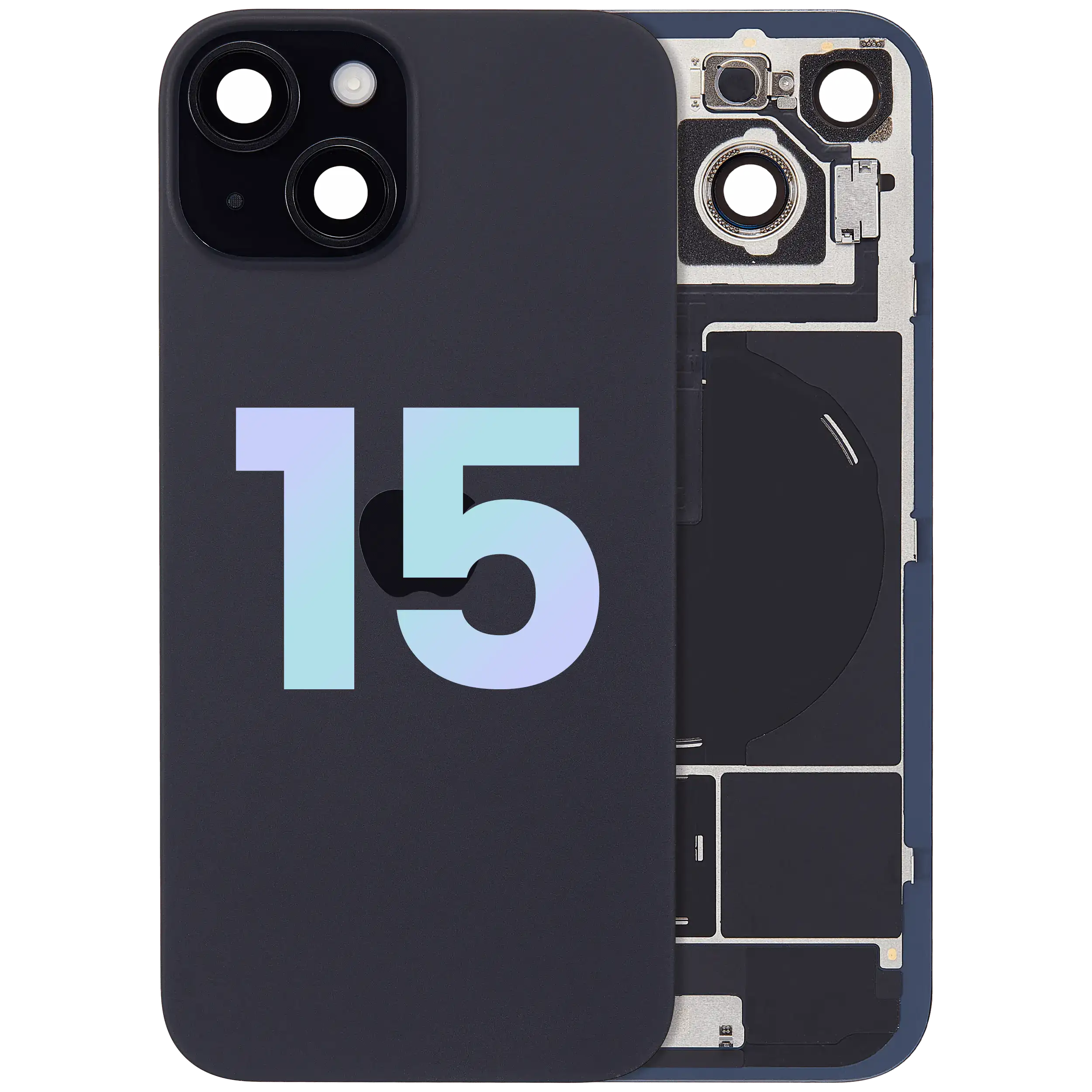 Backcover mit MagSafe Magnet & NFC & Blitz-Flexkabel für iPhone 15 (Service Pack) (Schwarz)