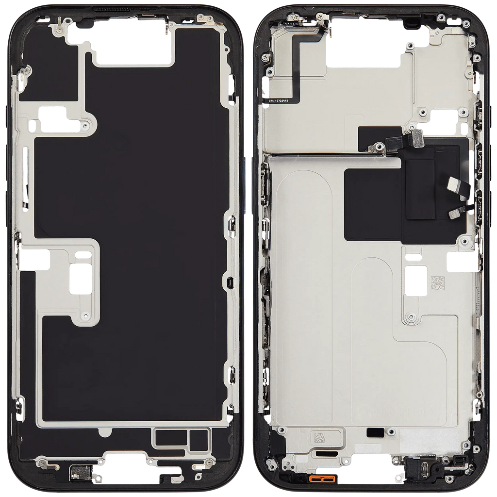 Midframe/Rahmen mit Small Parts für iPhone 16 Pro (EU / Global Version) (gebrauchter OEM-Ausbau, Qualität A) (Schwarz Titanium)
