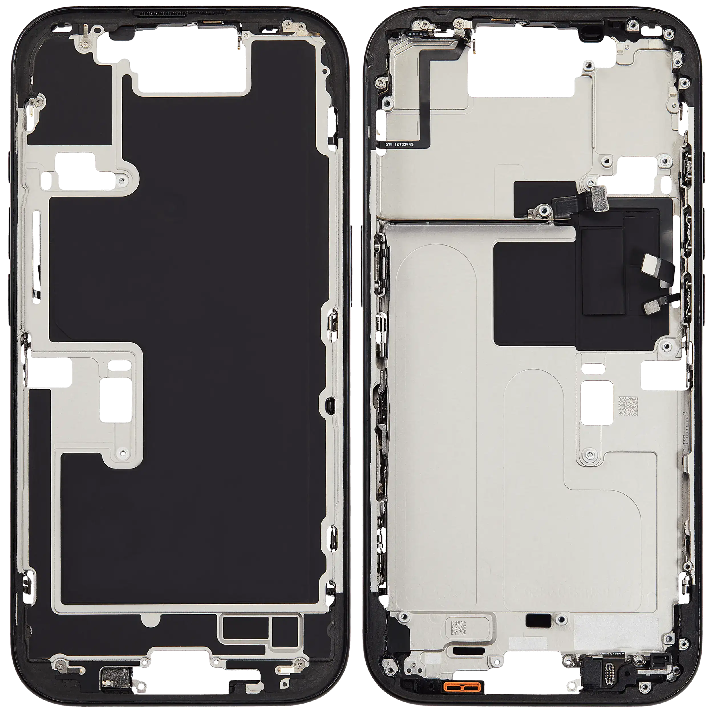 Midframe/Rahmen mit Small Parts für iPhone 16 Pro (EU / Global Version) (gebrauchter OEM-Ausbau, Qualität A) (Schwarz Titanium)