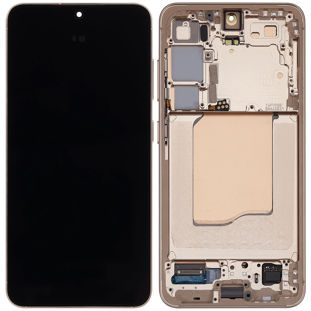 OLED-Display mit Rahmen für Samsung Galaxy S25 5G (US & International) (Aftermarket Plus) (Pink Gold)