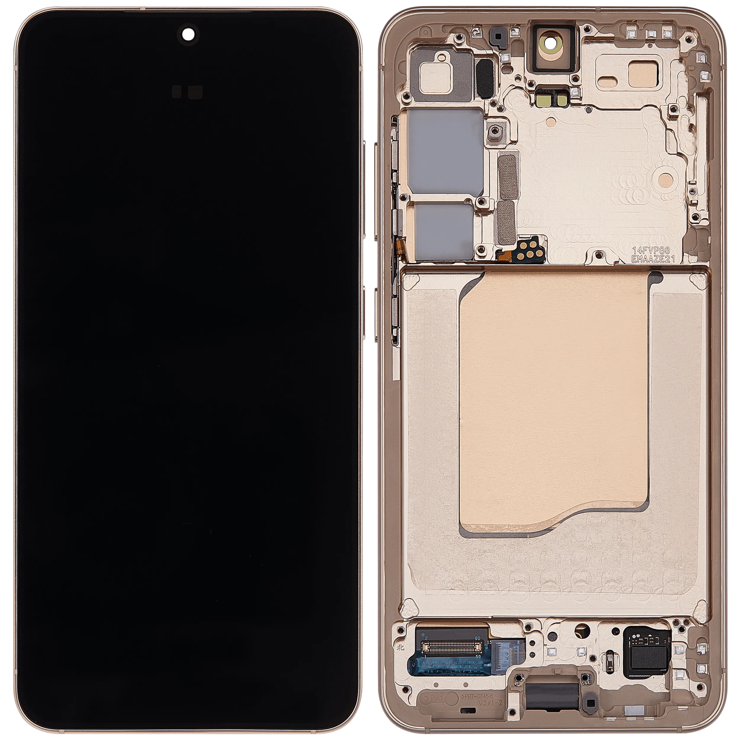 OLED-Display mit Rahmen für Samsung Galaxy S25 5G (US & International) (Aftermarket Plus) (Pink Gold)