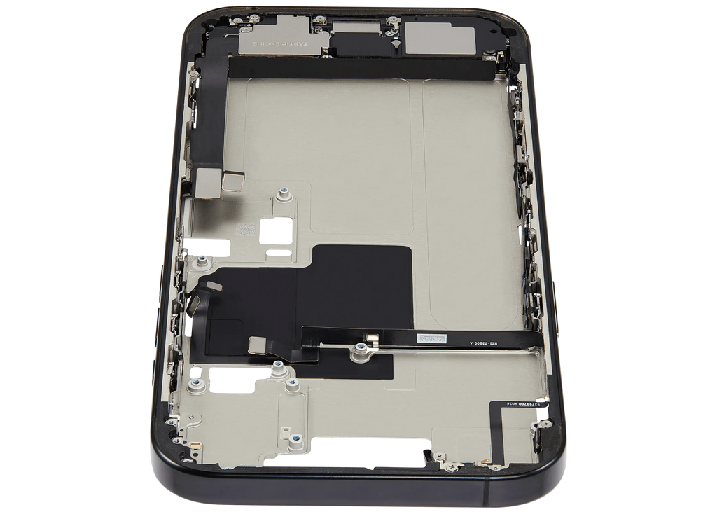 Midframe/Rahmen mit Ladebuchse Flex & Small Parts für iPhone 16 Pro Max (EU / Global Version) (gebrauchter OEM-Ausbau, Qualität C) (Schwarz Titanium)