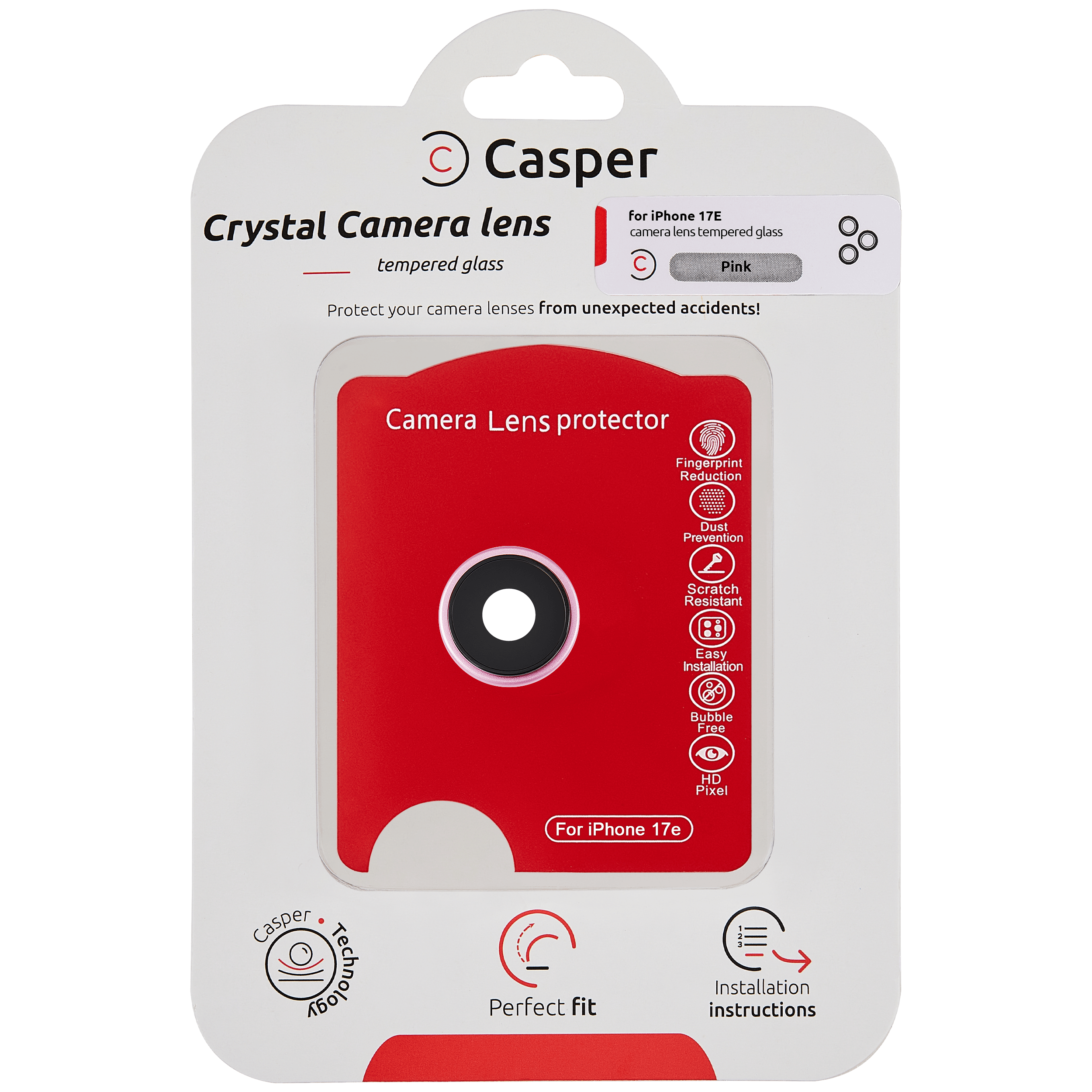 Casper Camera Lens Protector Compatible für iPhone 17E (Pink) (Clear)