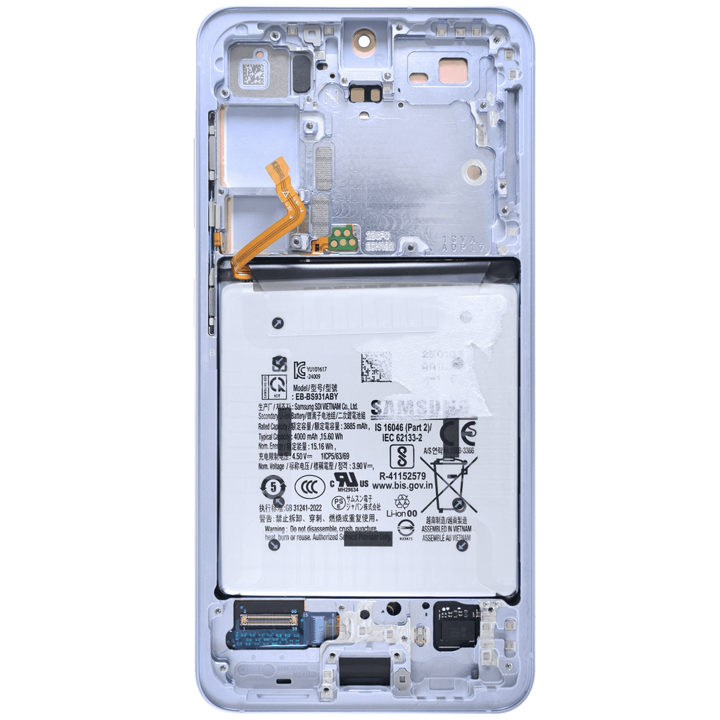 OLED-Display mit Rahmen für Samsung Galaxy S25 5G (US & Internationale Version) (gebrauchter OEM-Ausbau, Qualität A) (Icy Blue)