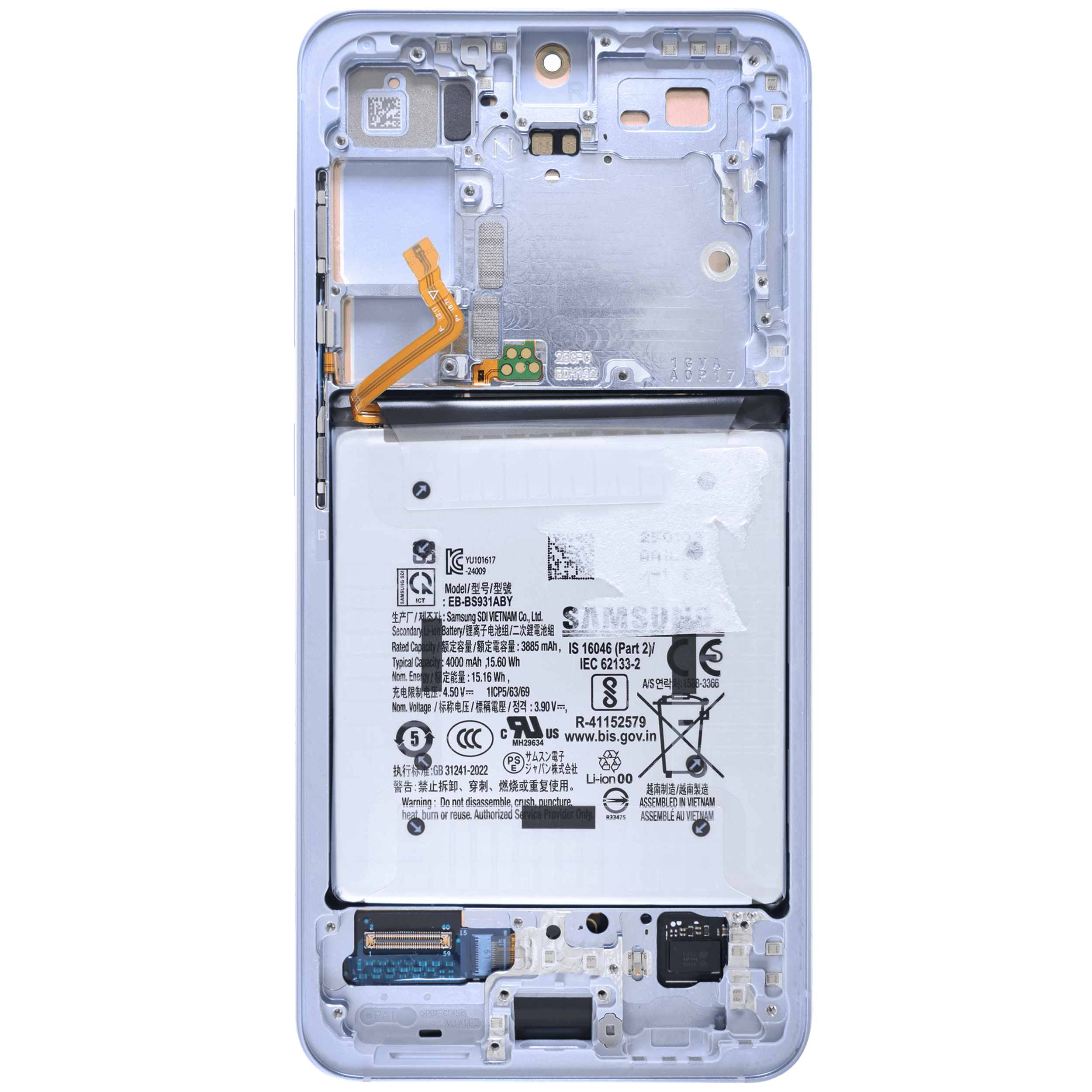 OLED-Display mit Rahmen für Samsung Galaxy S25 5G (US & Internationale Version) (gebrauchter OEM-Ausbau, Qualität A) (Icy Blue)