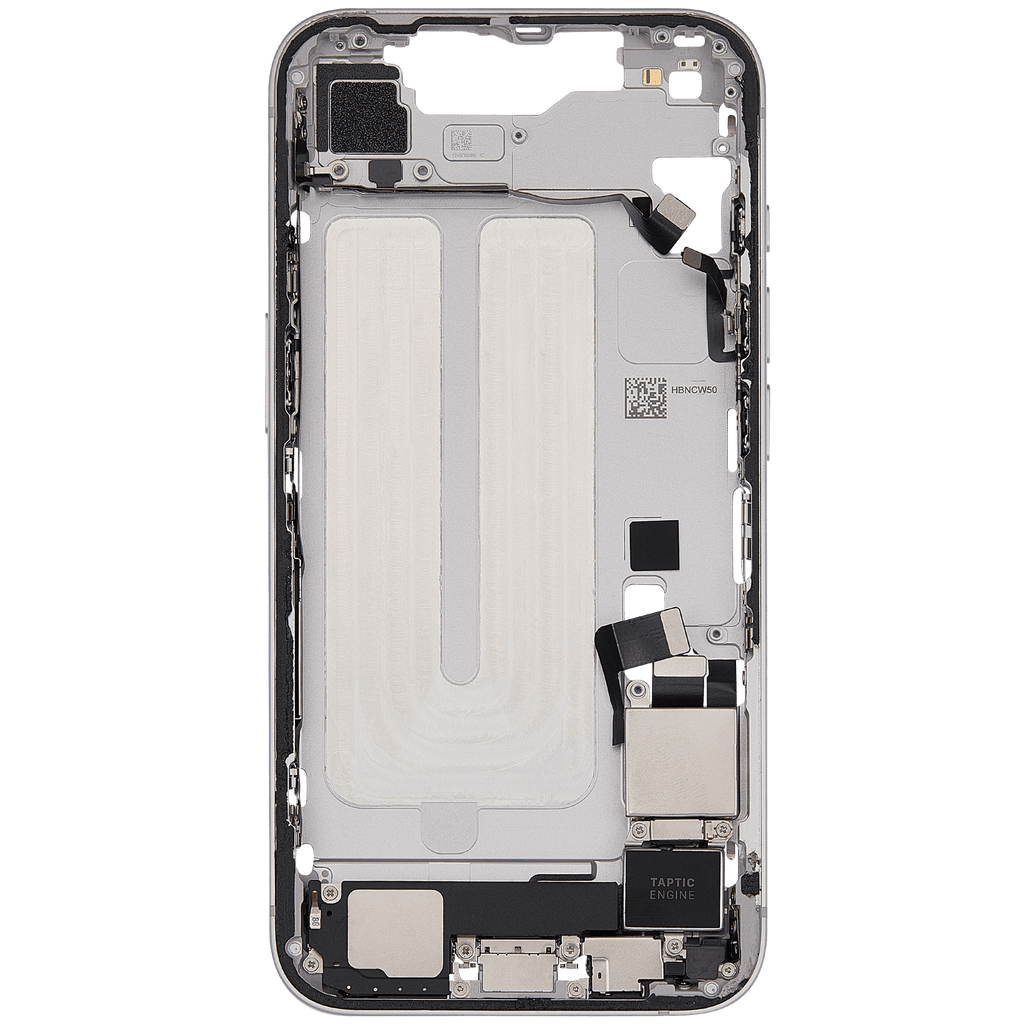Midframe/Rahmen mit Ladebuchse Flex & Small Parts für iPhone 16e / 17e (US-Version) (gebrauchter OEM-Ausbau, Qualität A) (Weiß)