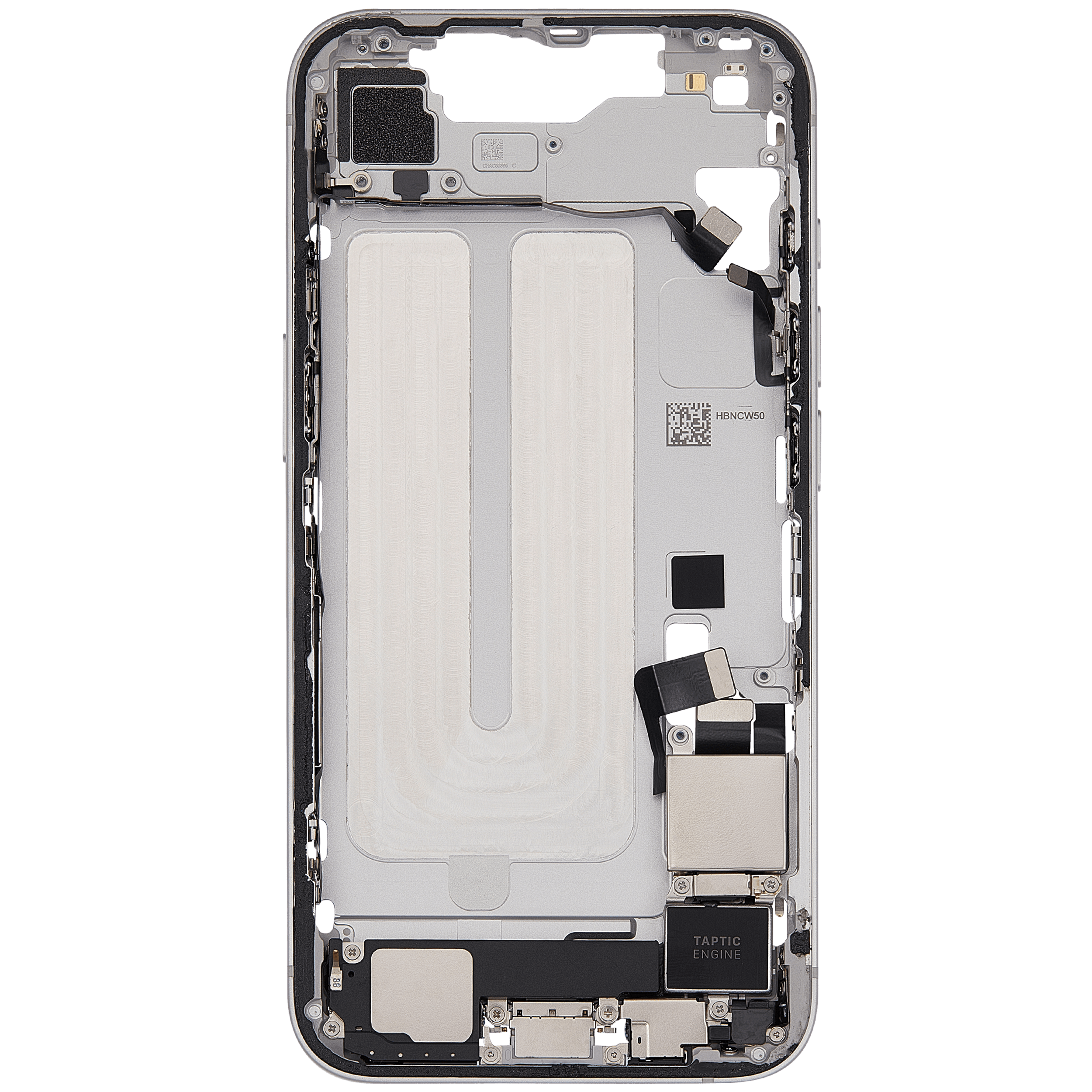 Midframe/Rahmen mit Ladebuchse Flex & Small Parts für iPhone 16e / 17e (US-Version) (gebrauchter OEM-Ausbau, Qualität A) (Weiß)