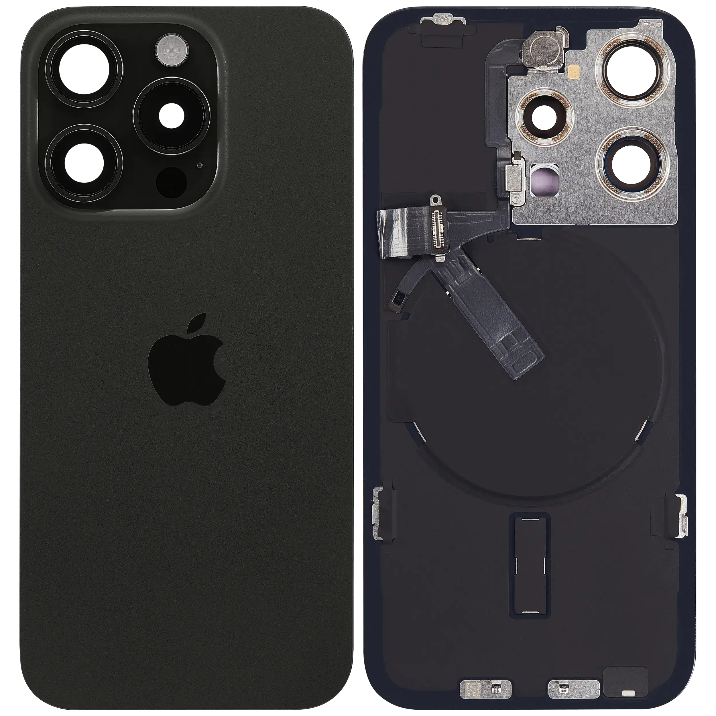 Backcover mit MagSafe Magnet & NFC & Blitz-Flexkabel für IPhone 15 Pro (Service Pack) (Schwarz Titanium)