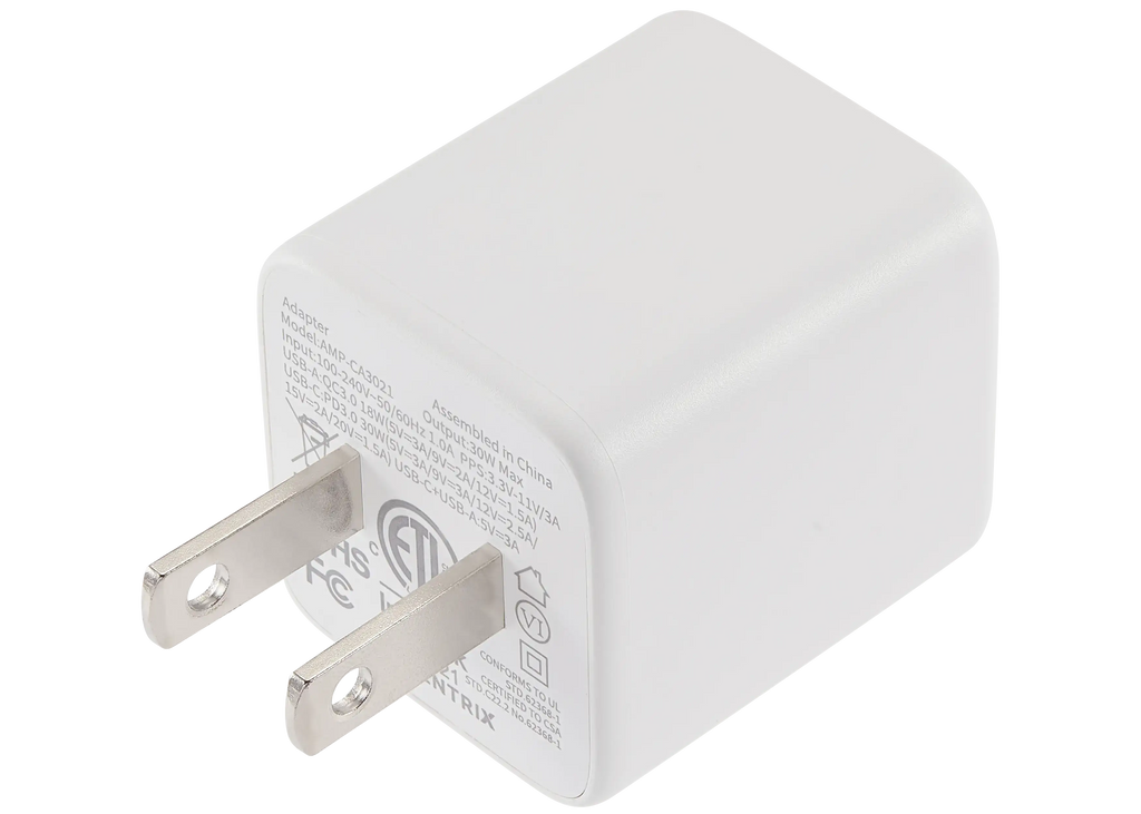 AmpSentrix Pro 30W 2-in-1 USB-C / USB-A GaN Wall Adapter (Teal)