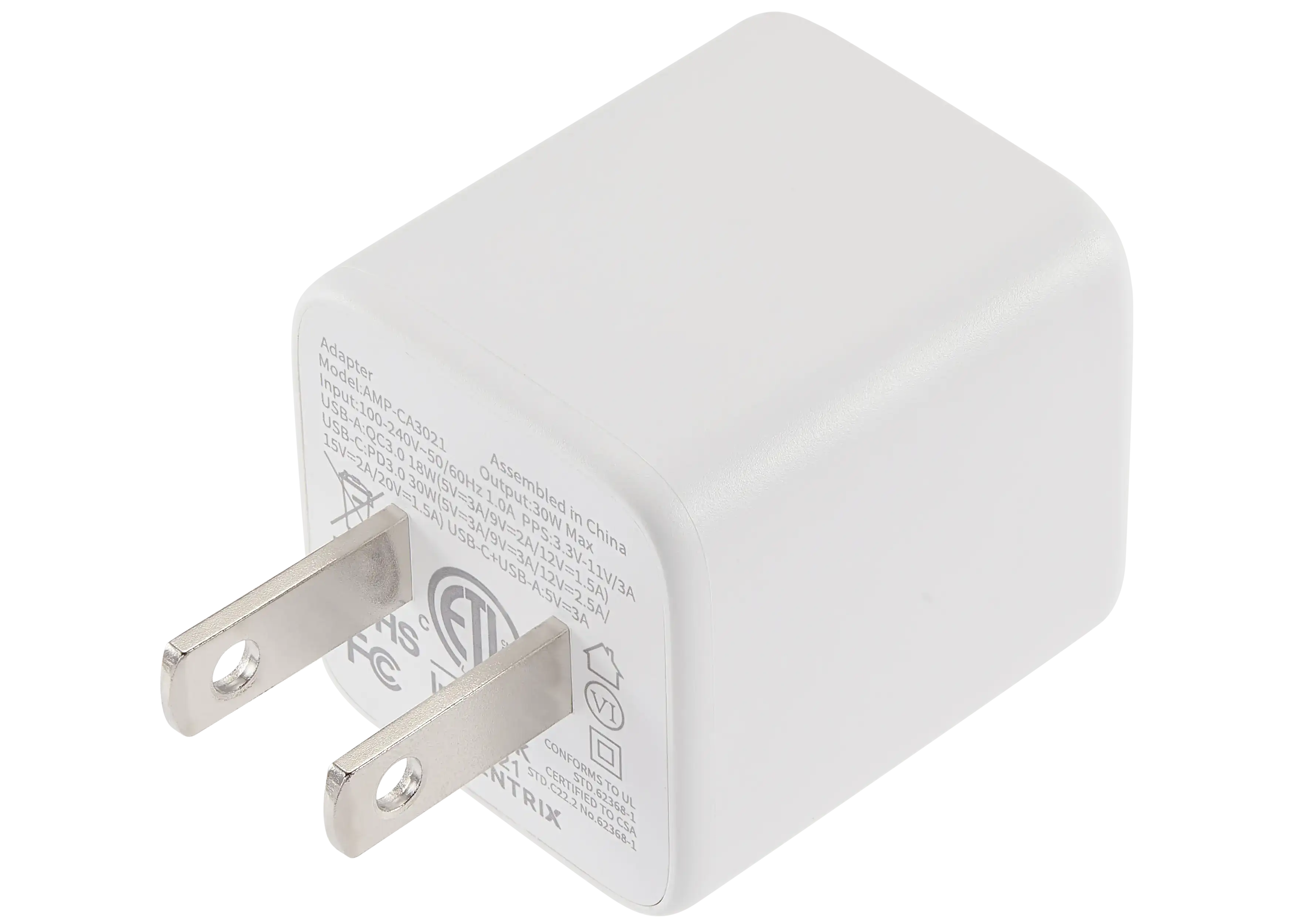 AmpSentrix Pro 30W 2-in-1 USB-C / USB-A GaN Wall Adapter (Teal)