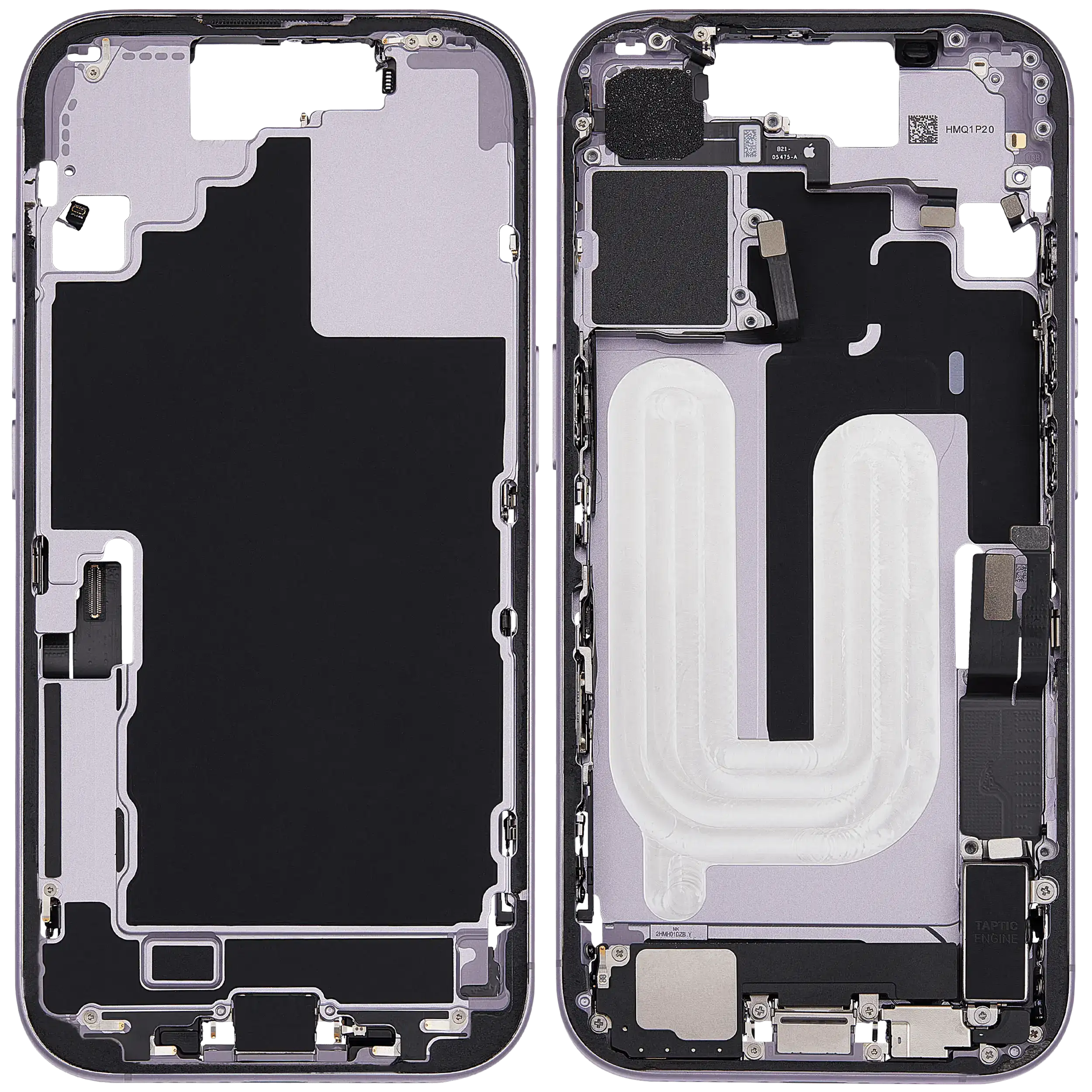 Midframe/Rahmen mit Ladebuchse Flex & Small Parts für iPhone 17 (EU / Global Version) (gebrauchter OEM-Ausbau, Qualität A) (Lavender)