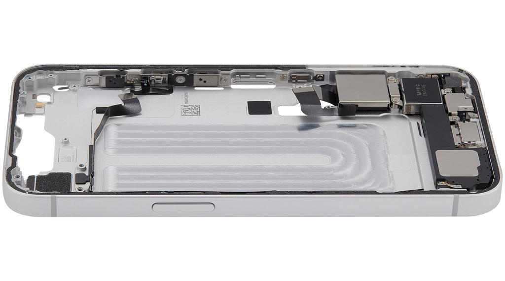 Midframe/Rahmen mit Ladebuchse Flex & Small Parts für iPhone 16e / 17e (US-Version) (gebrauchter OEM-Ausbau, Qualität A) (Weiß)
