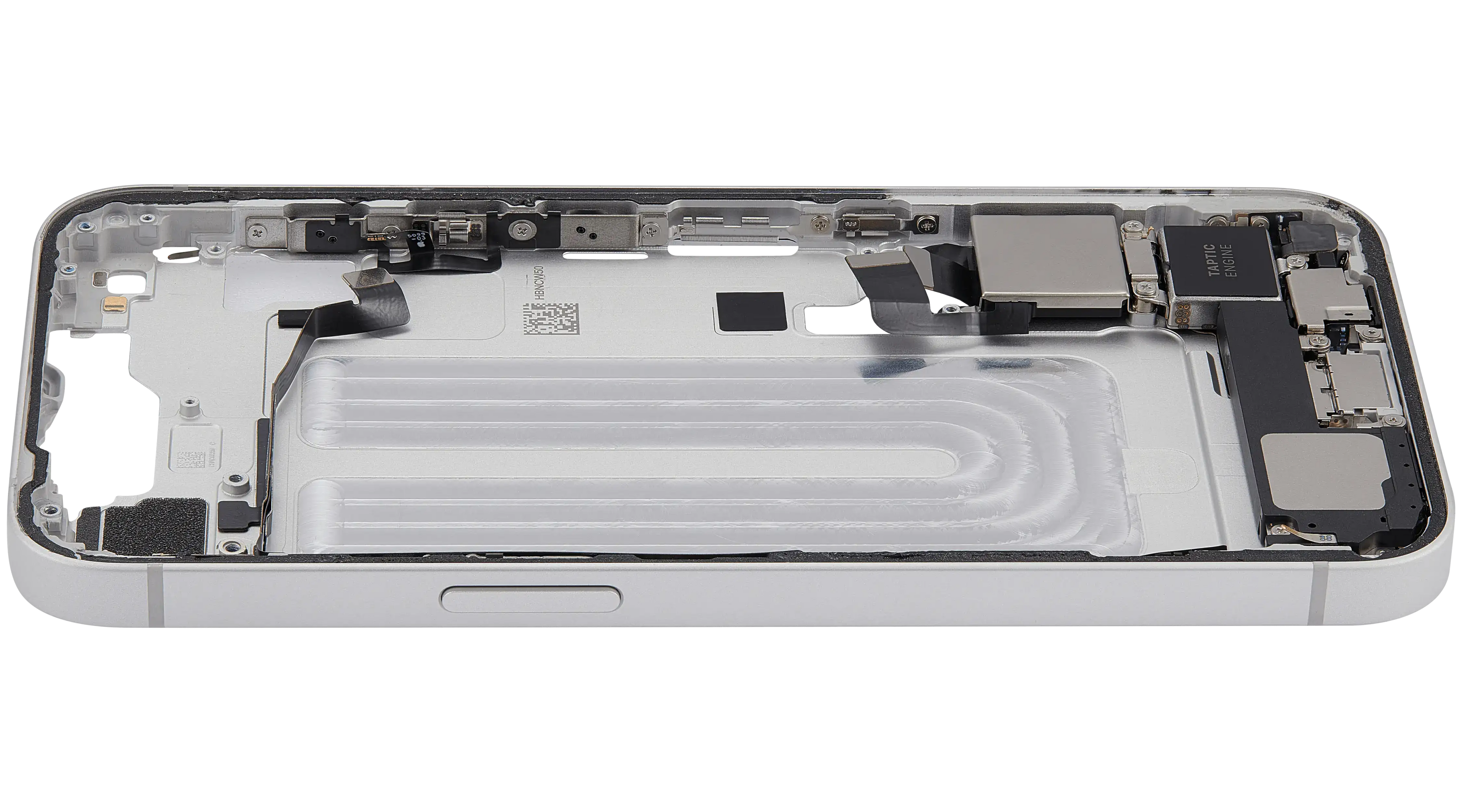Midframe/Rahmen mit Ladebuchse Flex & Small Parts für iPhone 16e / 17e (US-Version) (gebrauchter OEM-Ausbau, Qualität A) (Weiß)
