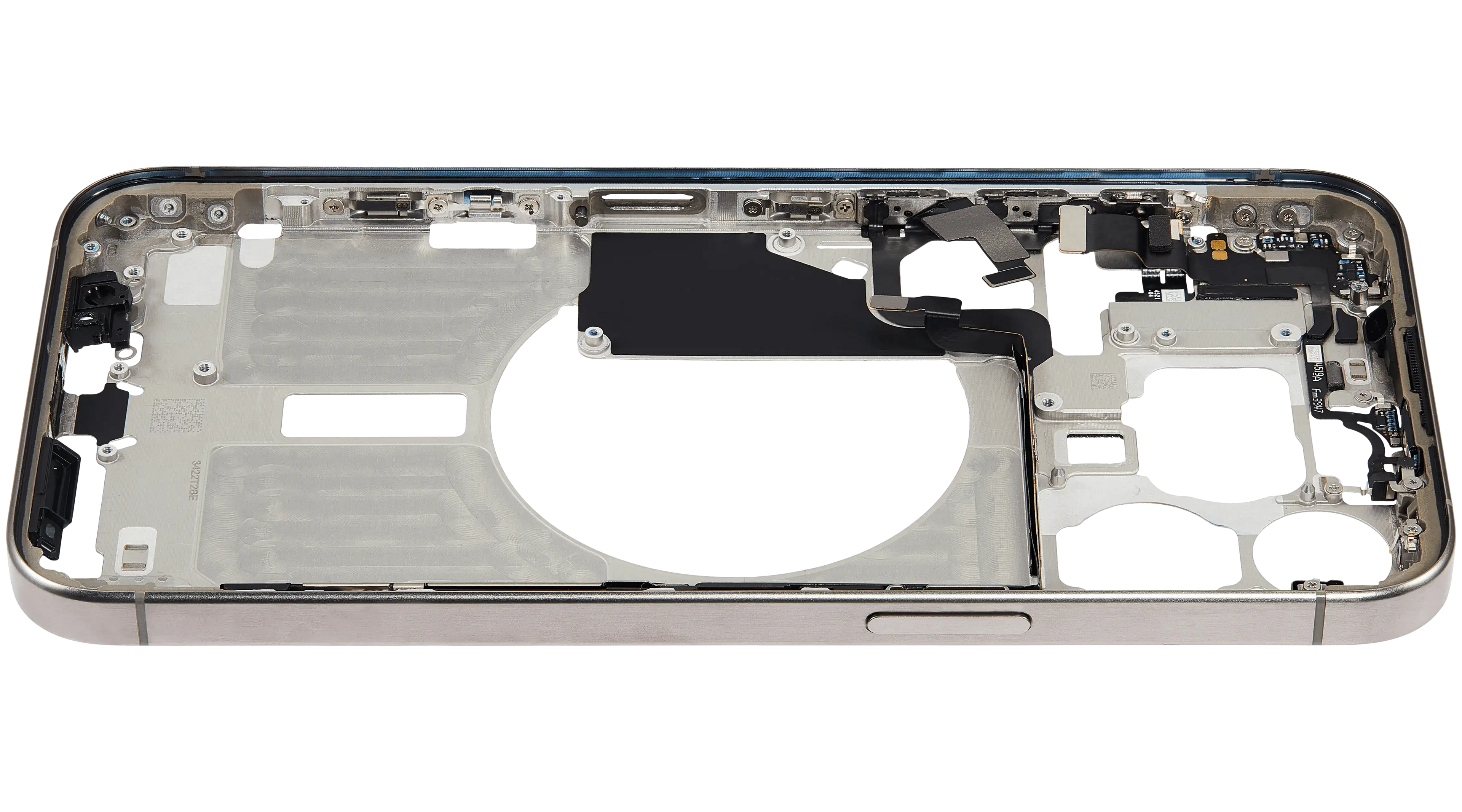 Midframe/Rahmen mit Small Parts für iPhone 15 Pro Max (EU / Global Version) (gebrauchter OEM-Ausbau, Qualität B) (Natural Titanium)