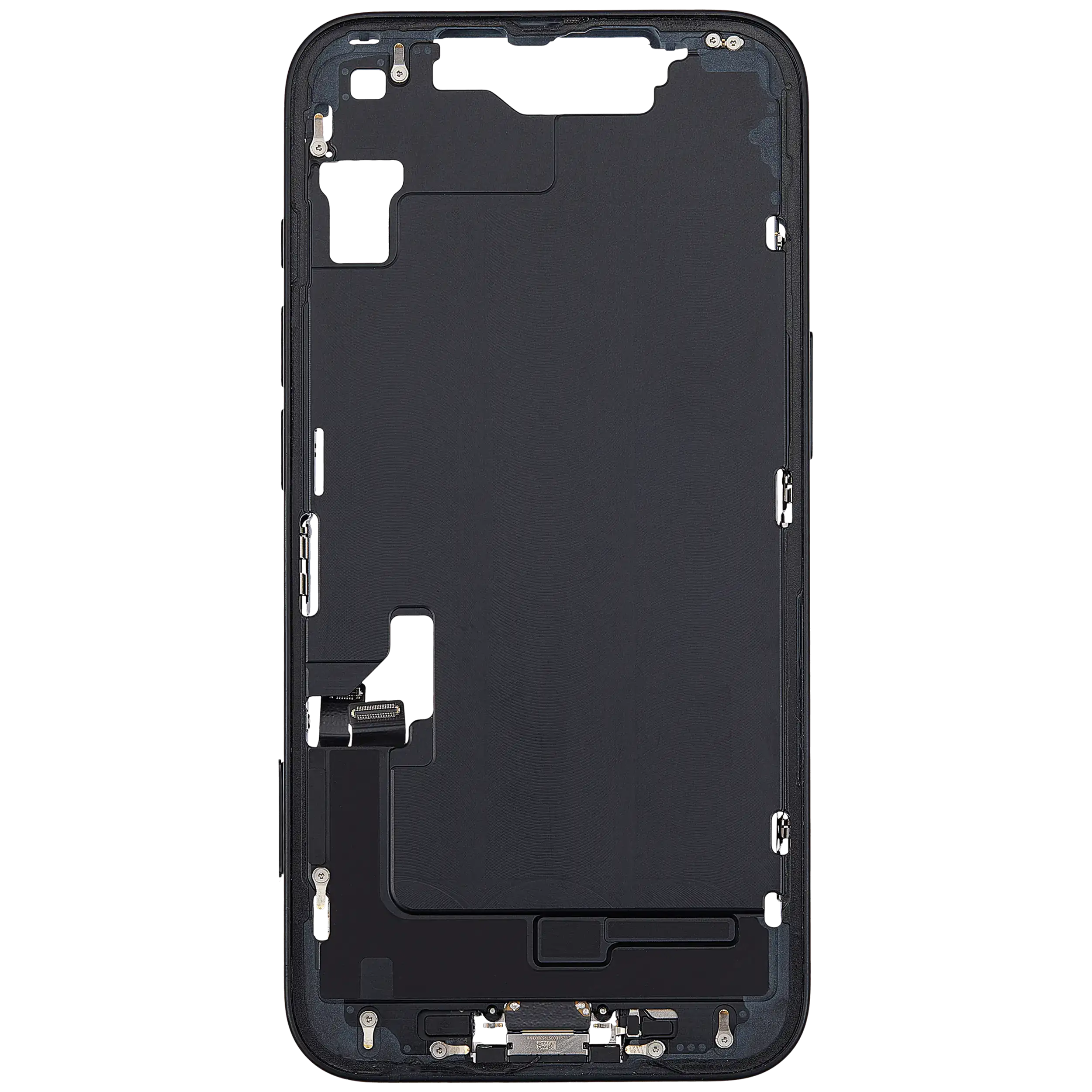 Midframe/Rahmen mit Ladebuchse Flex & Small Parts für iPhone 16e (EU / Global Version) (gebrauchter OEM-Ausbau, Qualität A) (Schwarz)