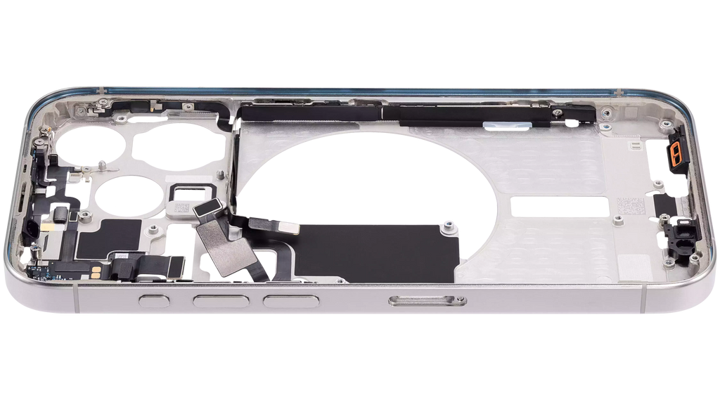 Midframe/Rahmen mit Small Parts für iPhone 15 Pro (EU / Global Version) (Aftermarket Plus) (Weiß Titanium)