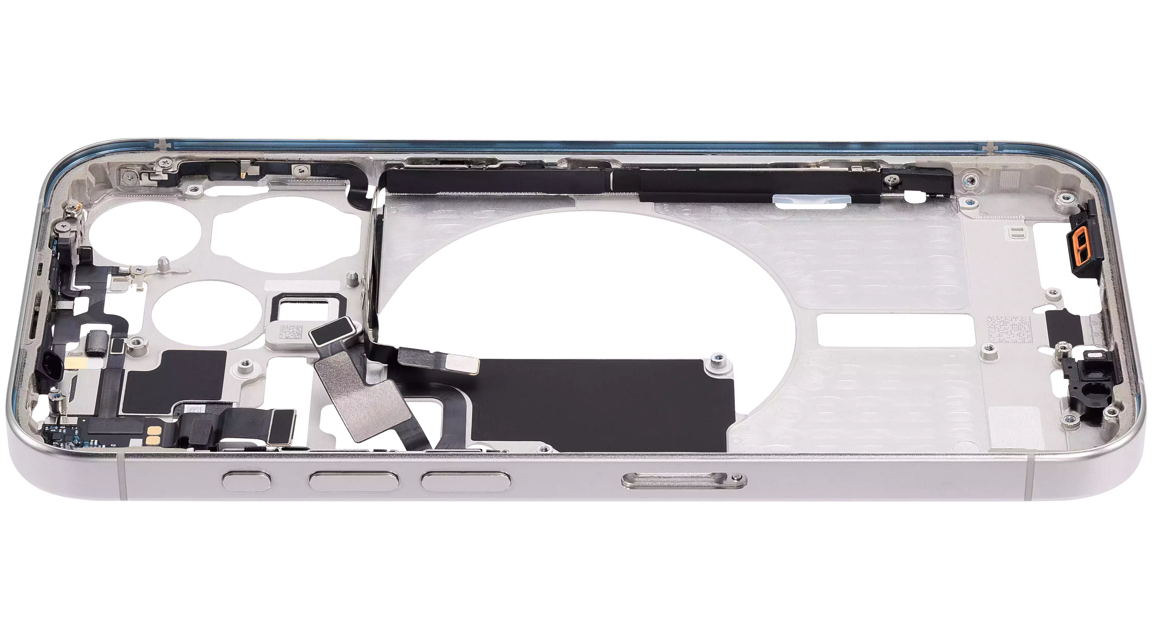 Midframe/Rahmen mit Small Parts für iPhone 15 Pro (EU / Global Version) (Aftermarket Plus) (Weiß Titanium)
