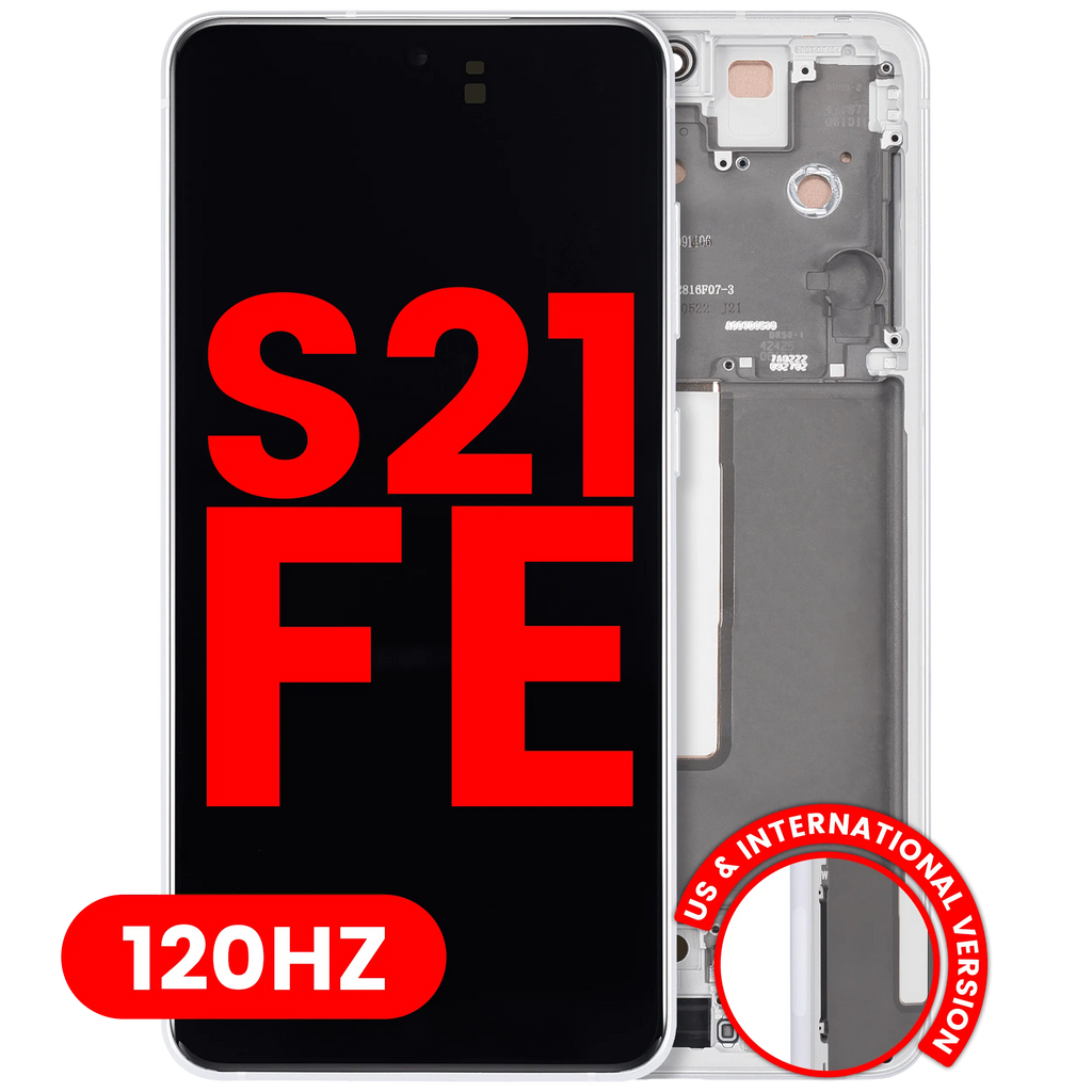 OLED-Display mit Rahmen für Samsung Galaxy S21 FE 5G (US & Internationale Version) (Aftermarket Plus) (120Hz) (Weiß)