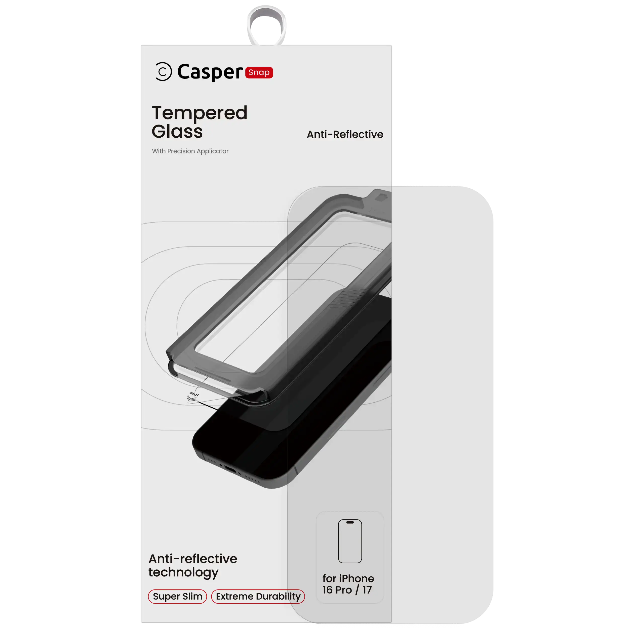 Casper Snap Temperglas für iPhone 16 Pro, Retail Pack, AR Clear