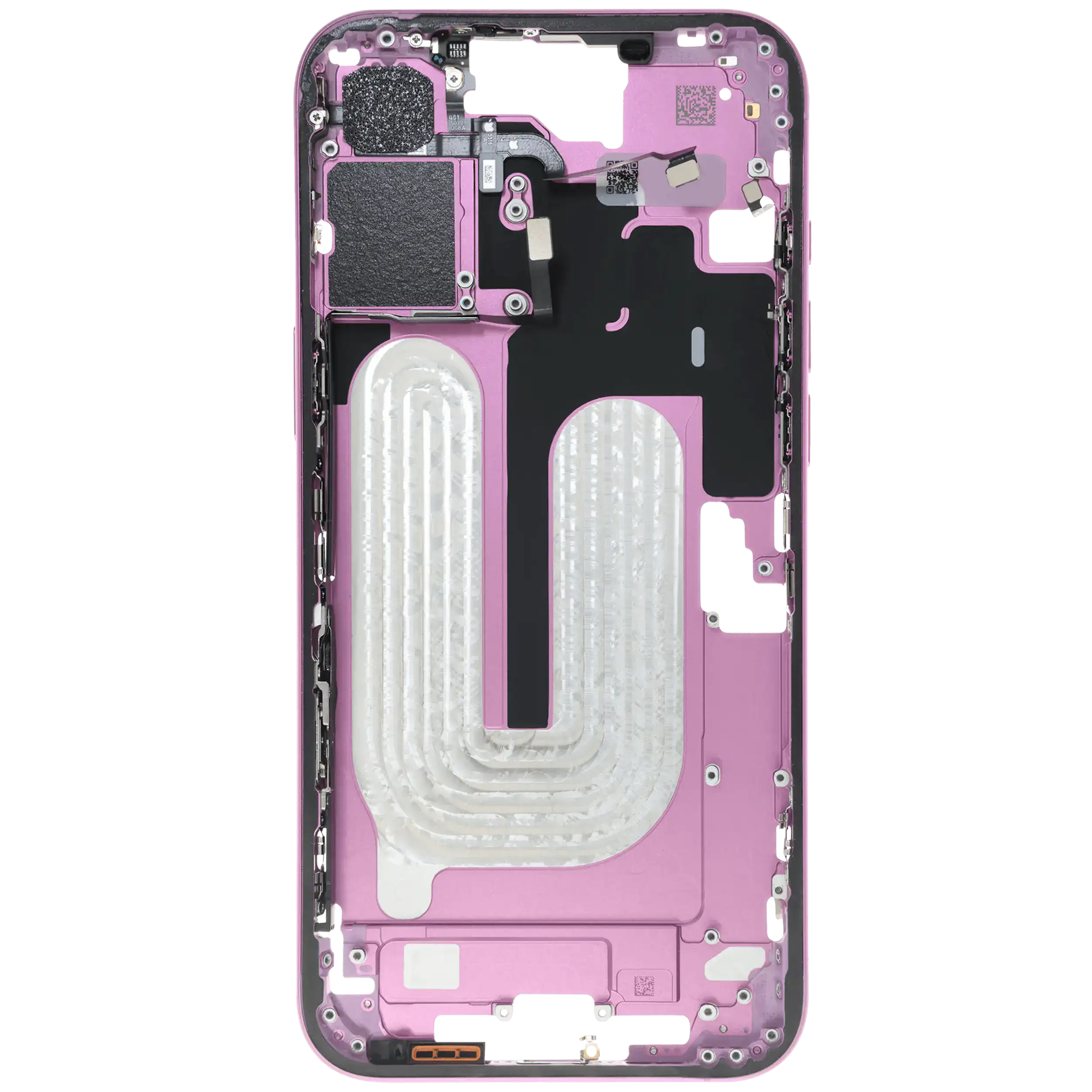 Midframe/Rahmen mit Small Parts für iPhone 16 Plus (US-Version) (gebrauchter OEM-Ausbau, Qualität C) (Pink)