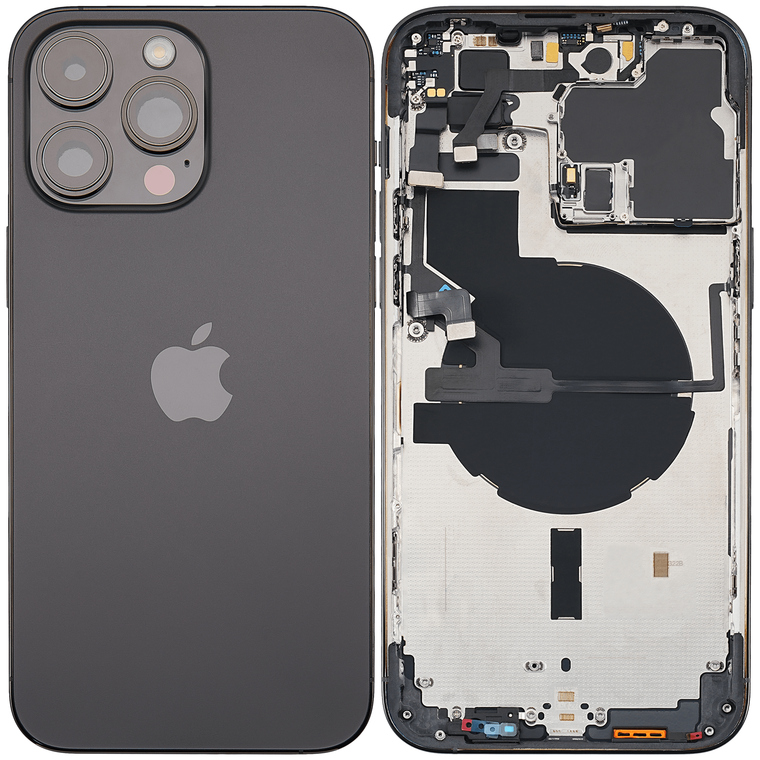 Backcover/Rahmen mit Small Parts für iPhone 14 Pro Max (EU / Global Version) (gebrauchter OEM-Ausbau, Qualität A) (Space Schwarz)