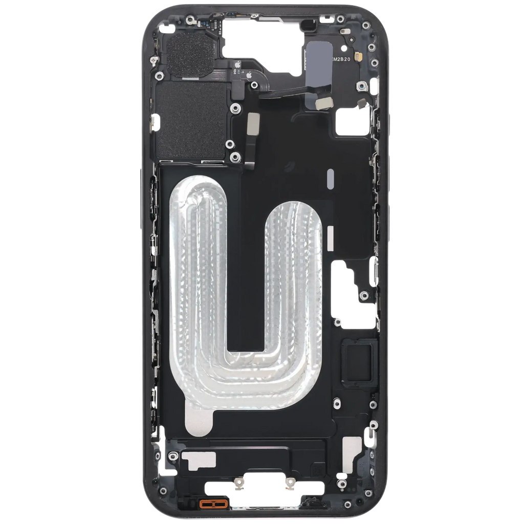 Midframe/Rahmen mit Small Parts für iPhone 16 (EU / Global Version) (gebrauchter OEM-Ausbau, Qualität B) (Schwarz)