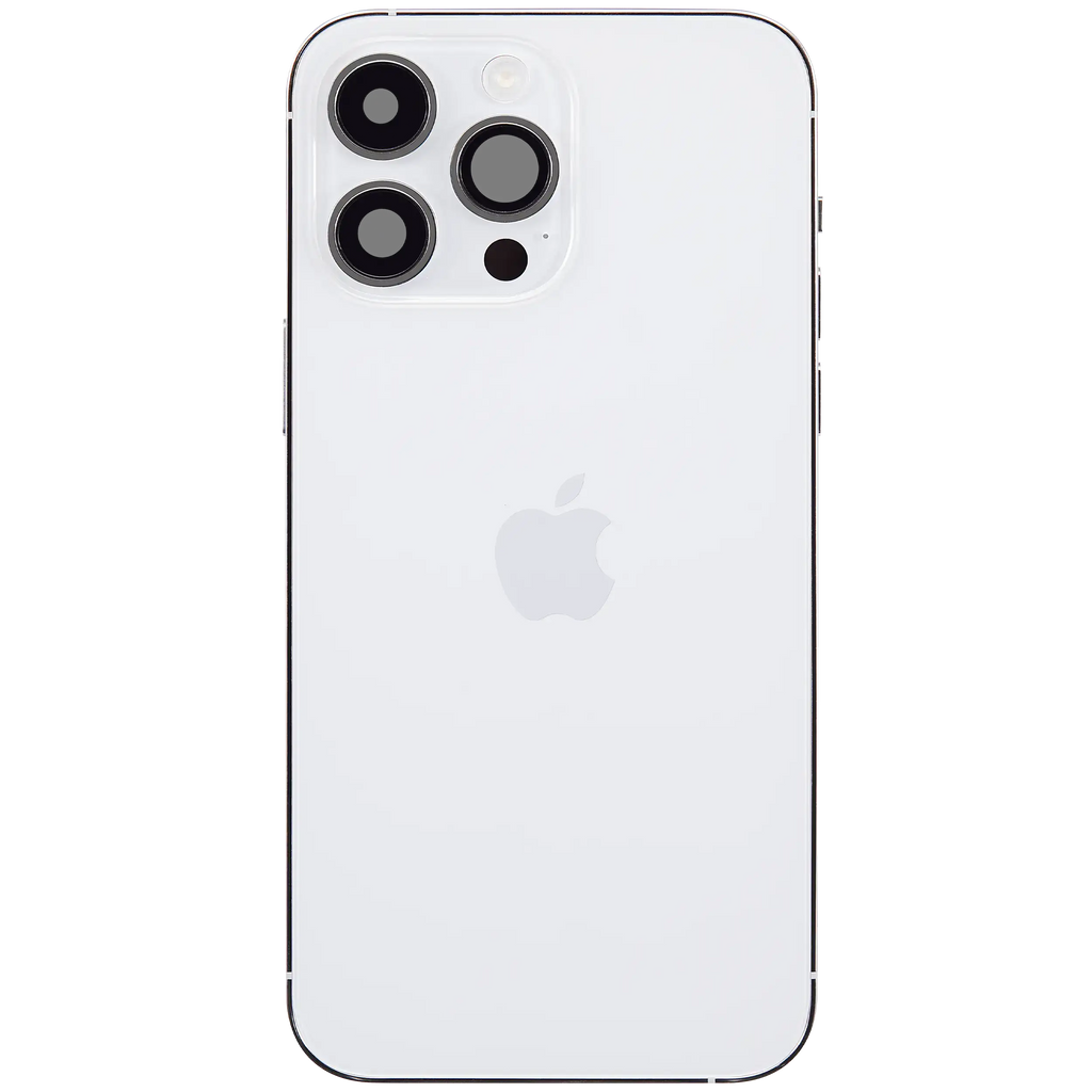 Backcover/Rahmen mit Ladebuchse Flex & Small Parts für iPhone 14 Pro Max (EU / Global Version) (gebrauchter OEM-Ausbau, Qualität B) (Silber)
