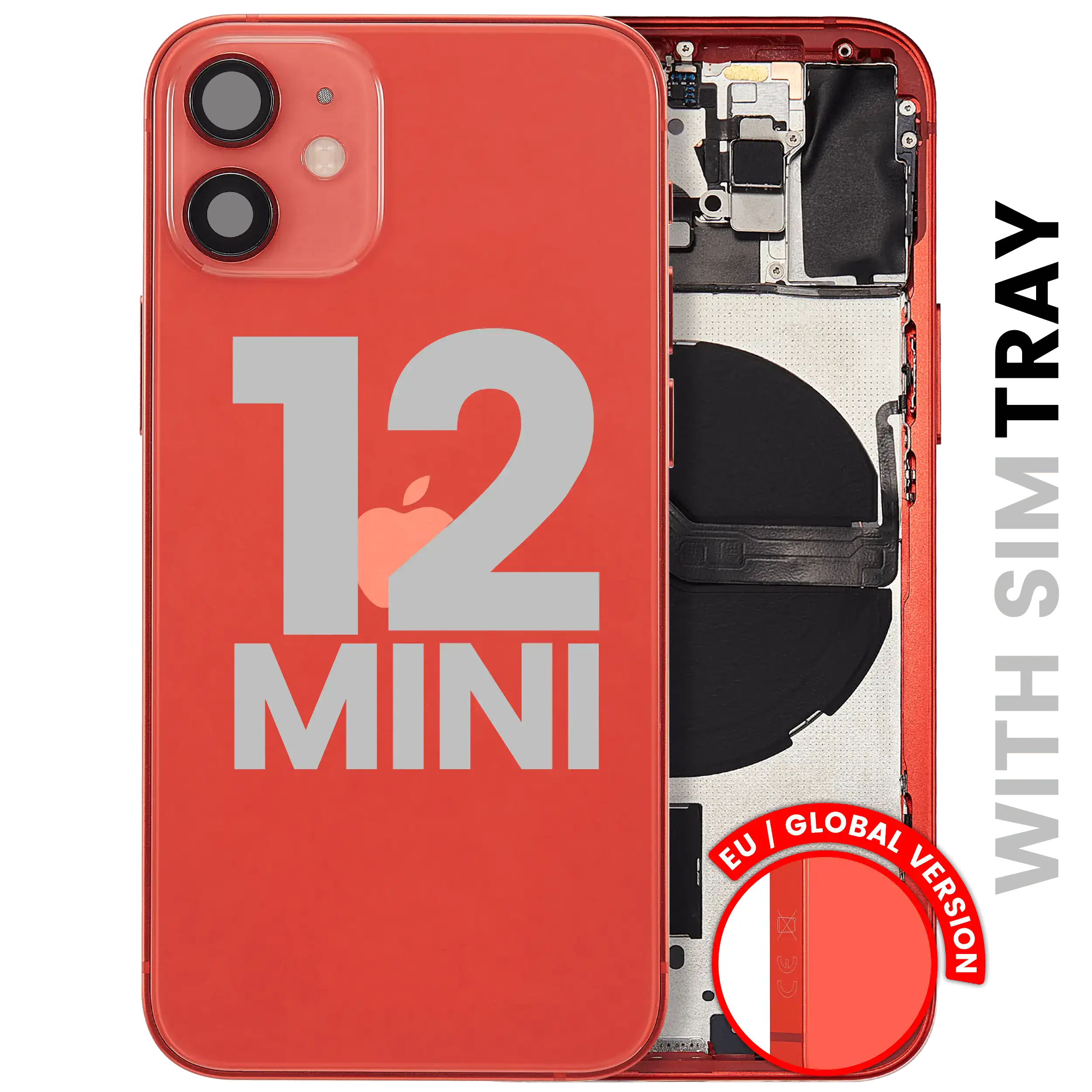Backcover/Rahmen mit Kleinteilen für iPhone 12 Mini Rot (Gebraucht OEM C)