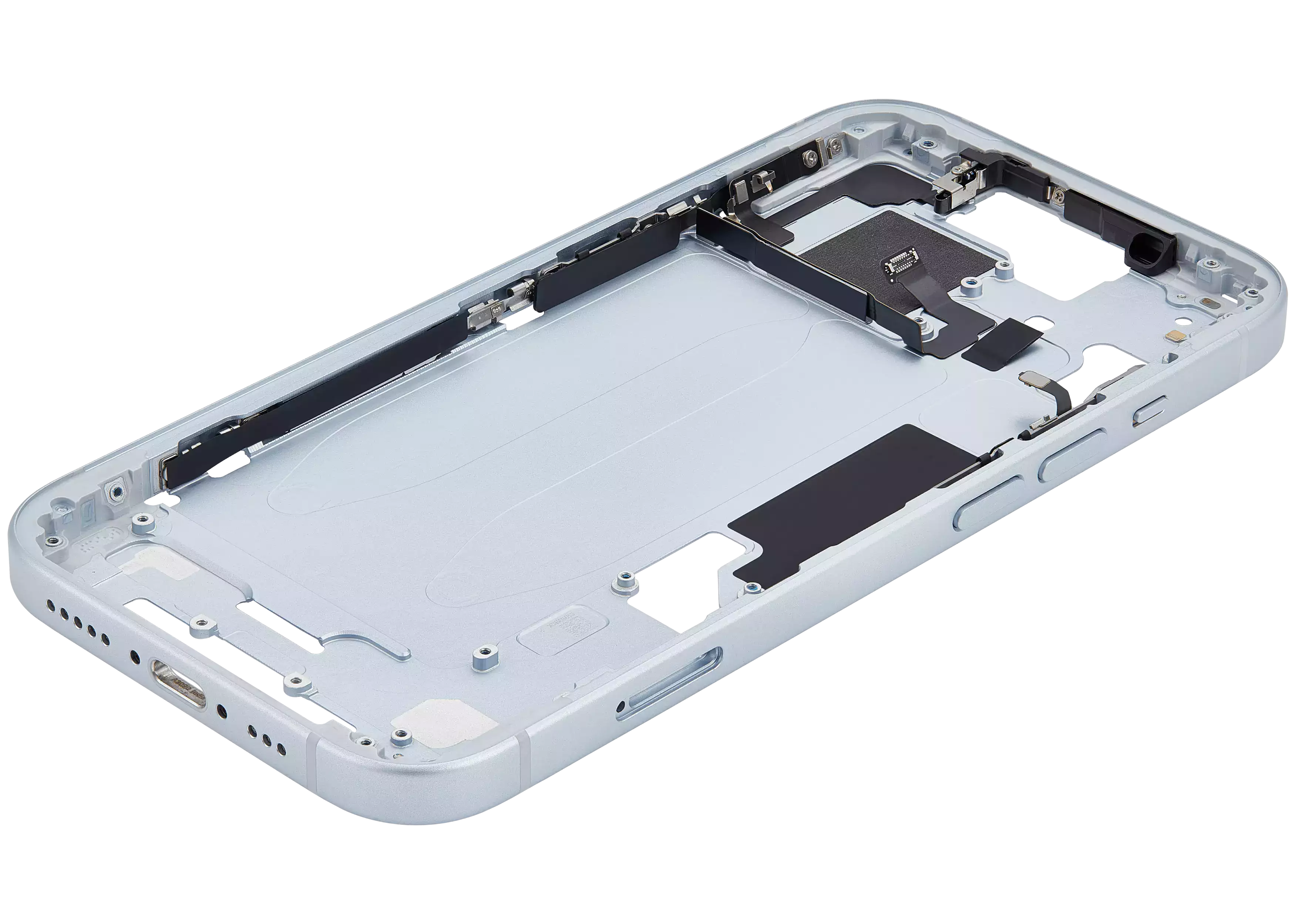 Midframe/Rahmen mit Small Parts für iPhone 15 (EU / Global Version) (gebrauchter OEM-Ausbau, Qualität A) (Blau)