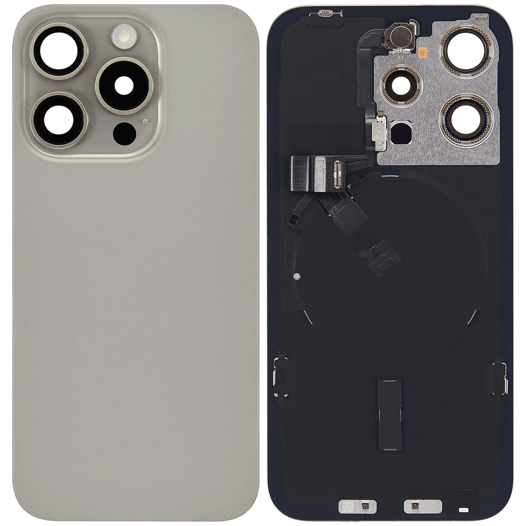 Backcover mit MagSafe Magnet & NFC & Blitz-Flexkabel für iPhone 15 Pro (gebrauchter OEM-Ausbau, Qualität B) (Natural Titanium)
