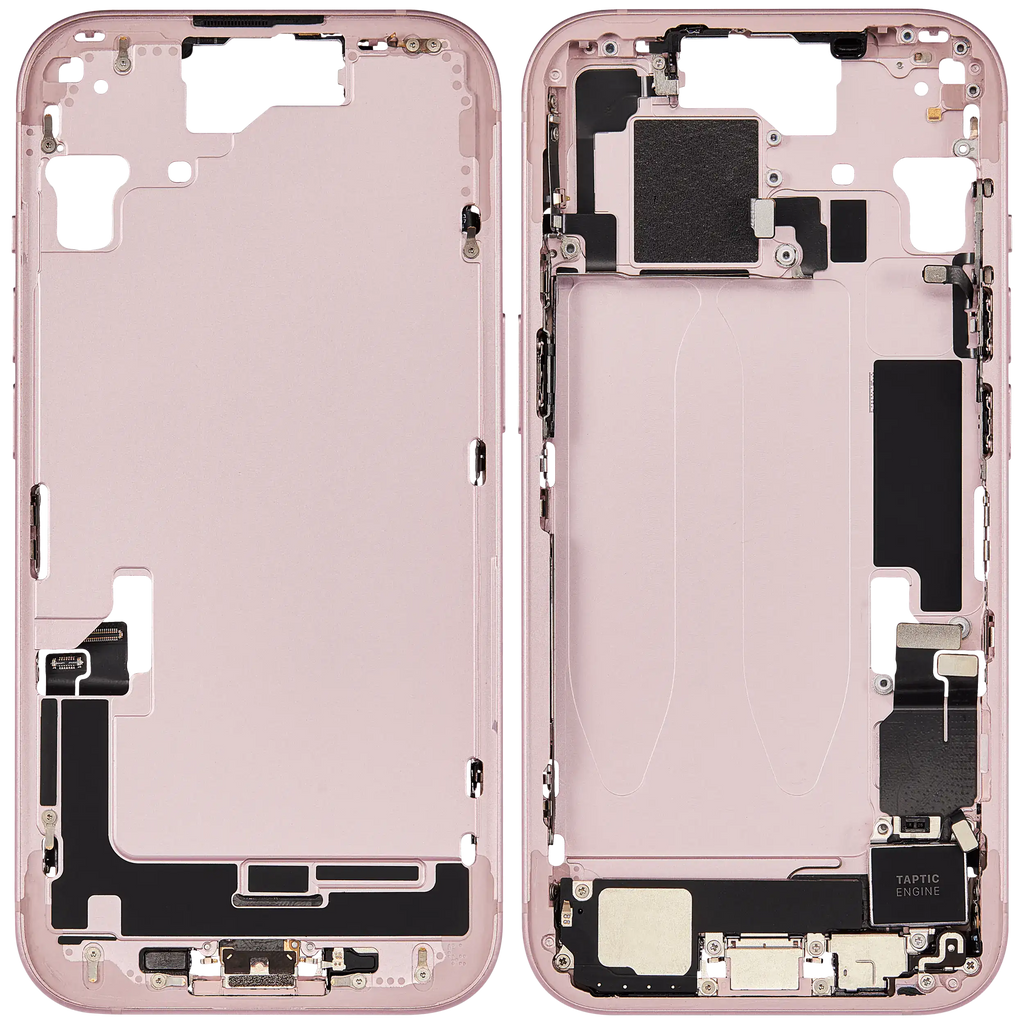 Midframe/Rahmen mit Ladebuchse Flex & Small Parts für iPhone 15 (EU / Global Version) (gebrauchter OEM-Ausbau, Qualität C) (Pink)