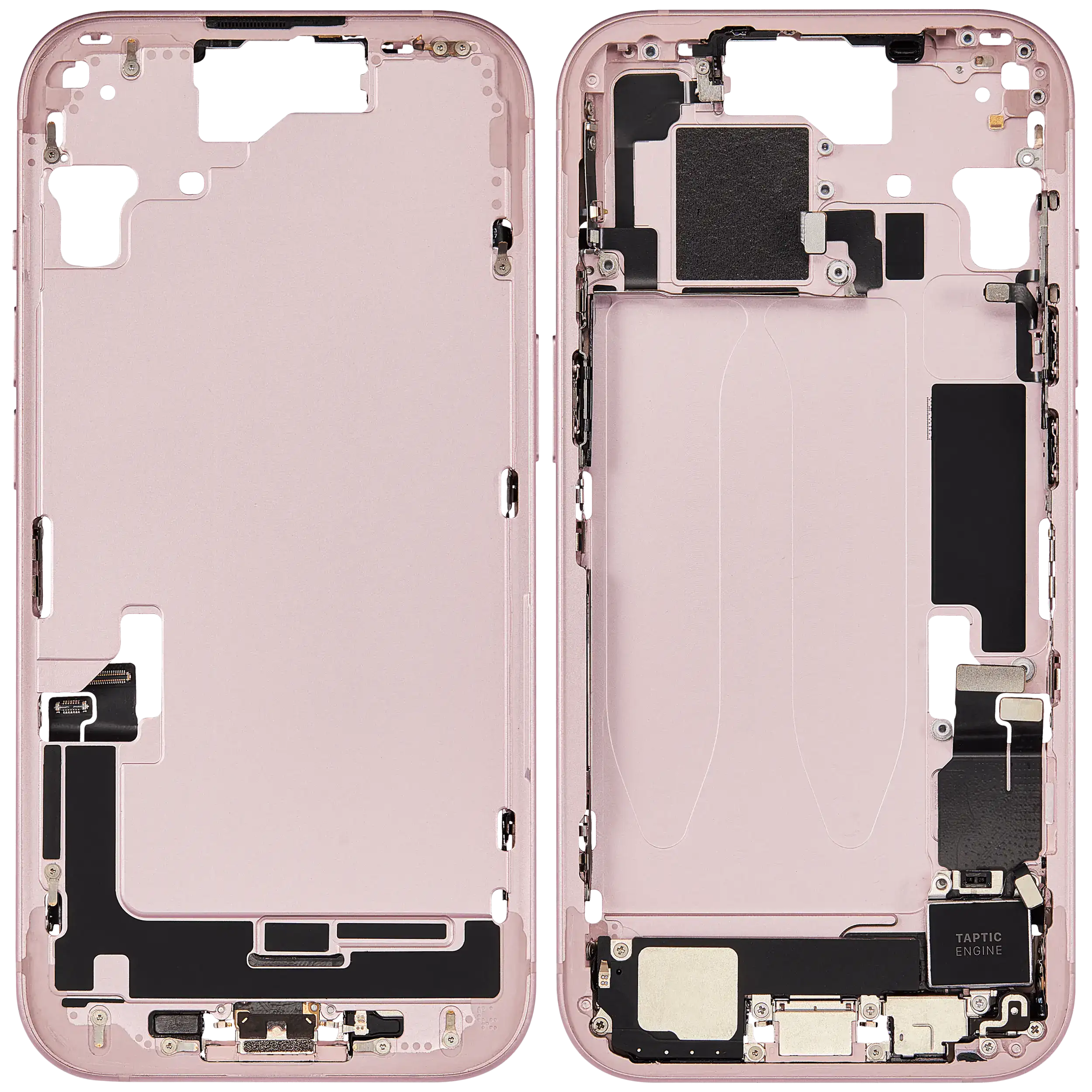Midframe/Rahmen mit Ladebuchse Flex & Small Parts für iPhone 15 (EU / Global Version) (gebrauchter OEM-Ausbau, Qualität C) (Pink)