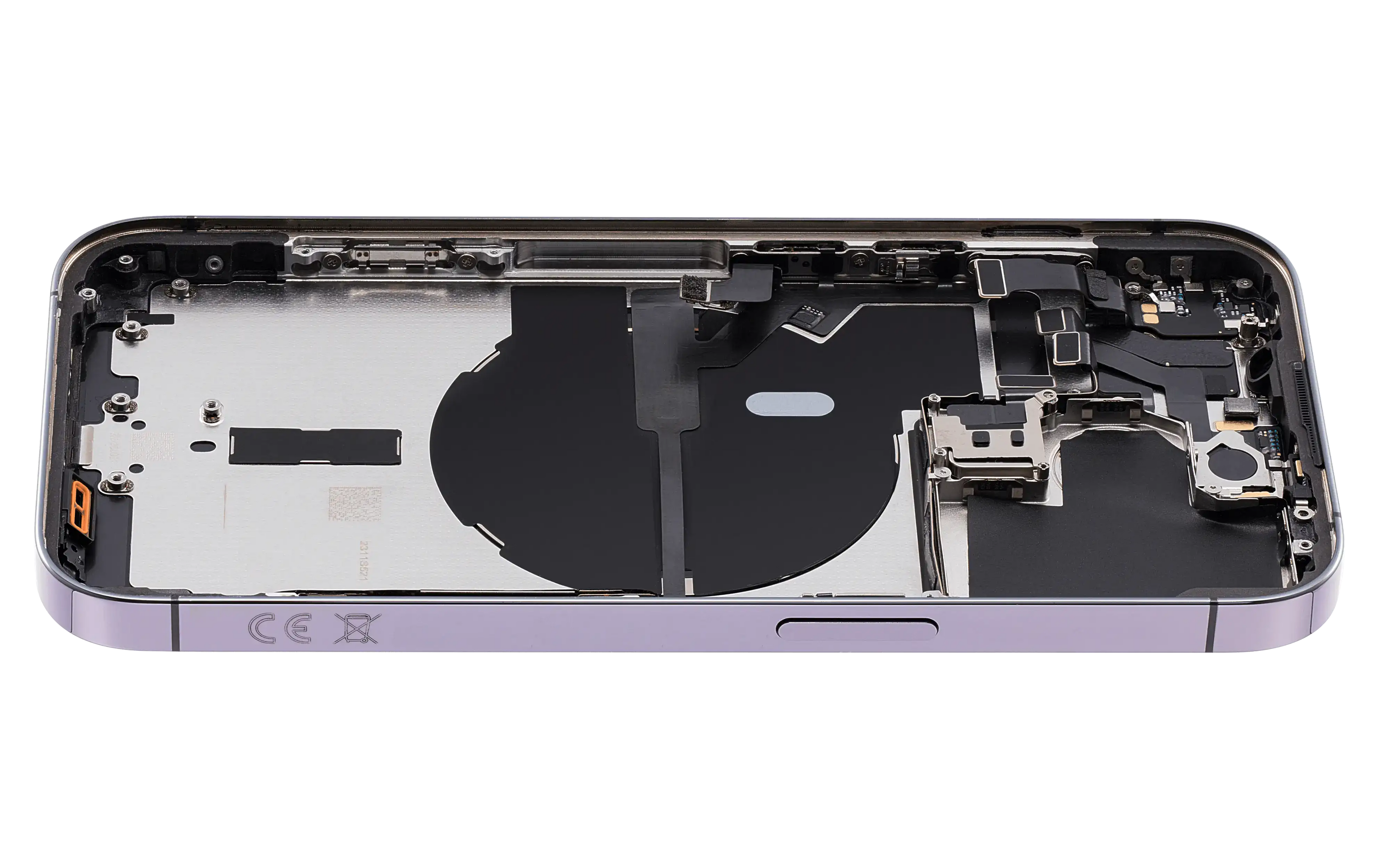 Backcover/Rahmen mit Small Parts für iPhone 14 Pro (EU / Global Version) (gebrauchter OEM-Ausbau, Qualität C) (Deep Purple)