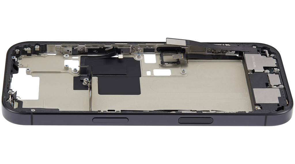 Midframe/Rahmen mit Ladebuchse Flex & Small Parts für iPhone 16 Pro (EU / Global Version) (gebrauchter OEM-Ausbau, Qualität A) (Schwarz Titanium)