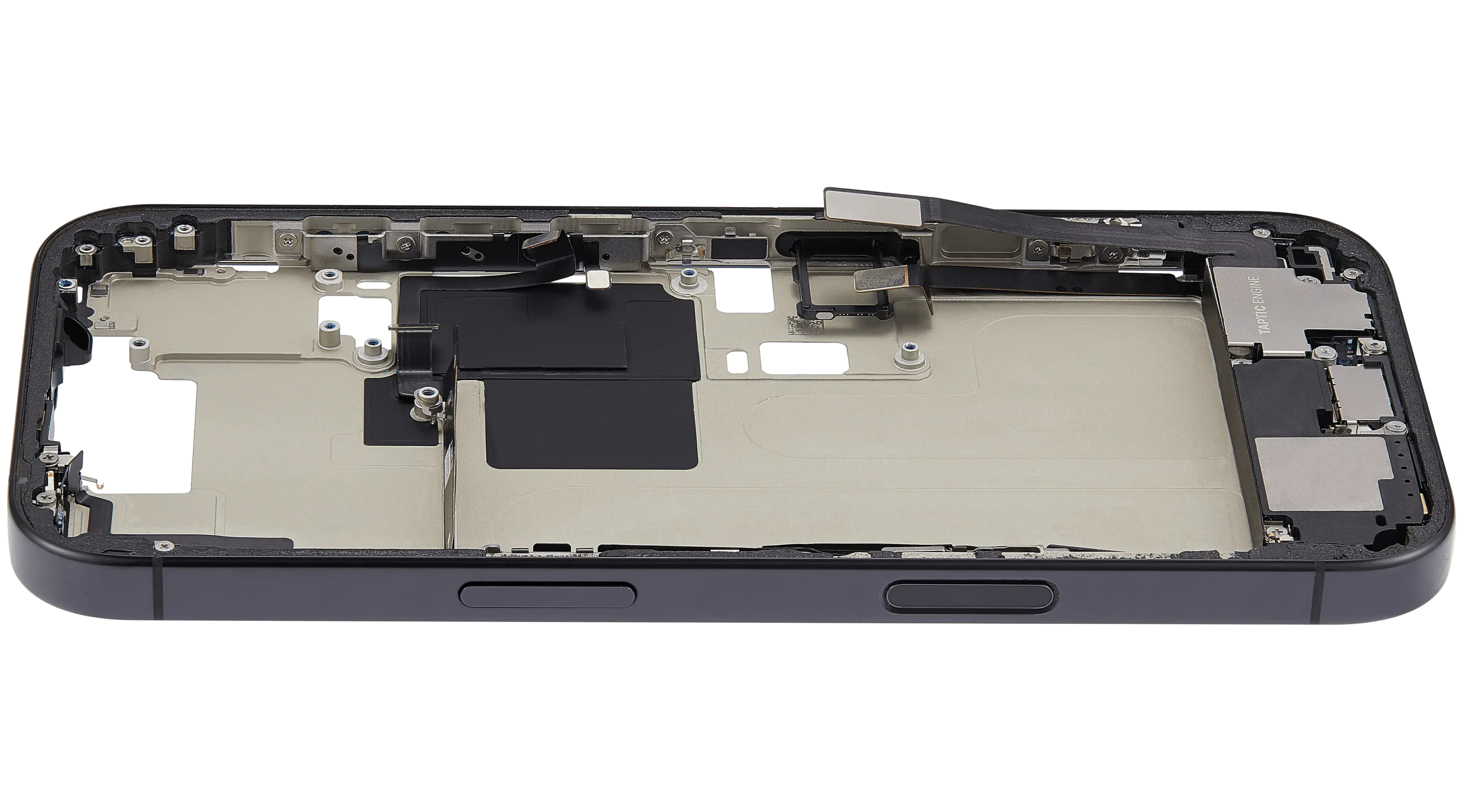 Midframe/Rahmen mit Ladebuchse Flex & Small Parts für iPhone 16 Pro (EU / Global Version) (gebrauchter OEM-Ausbau, Qualität A) (Schwarz Titanium)