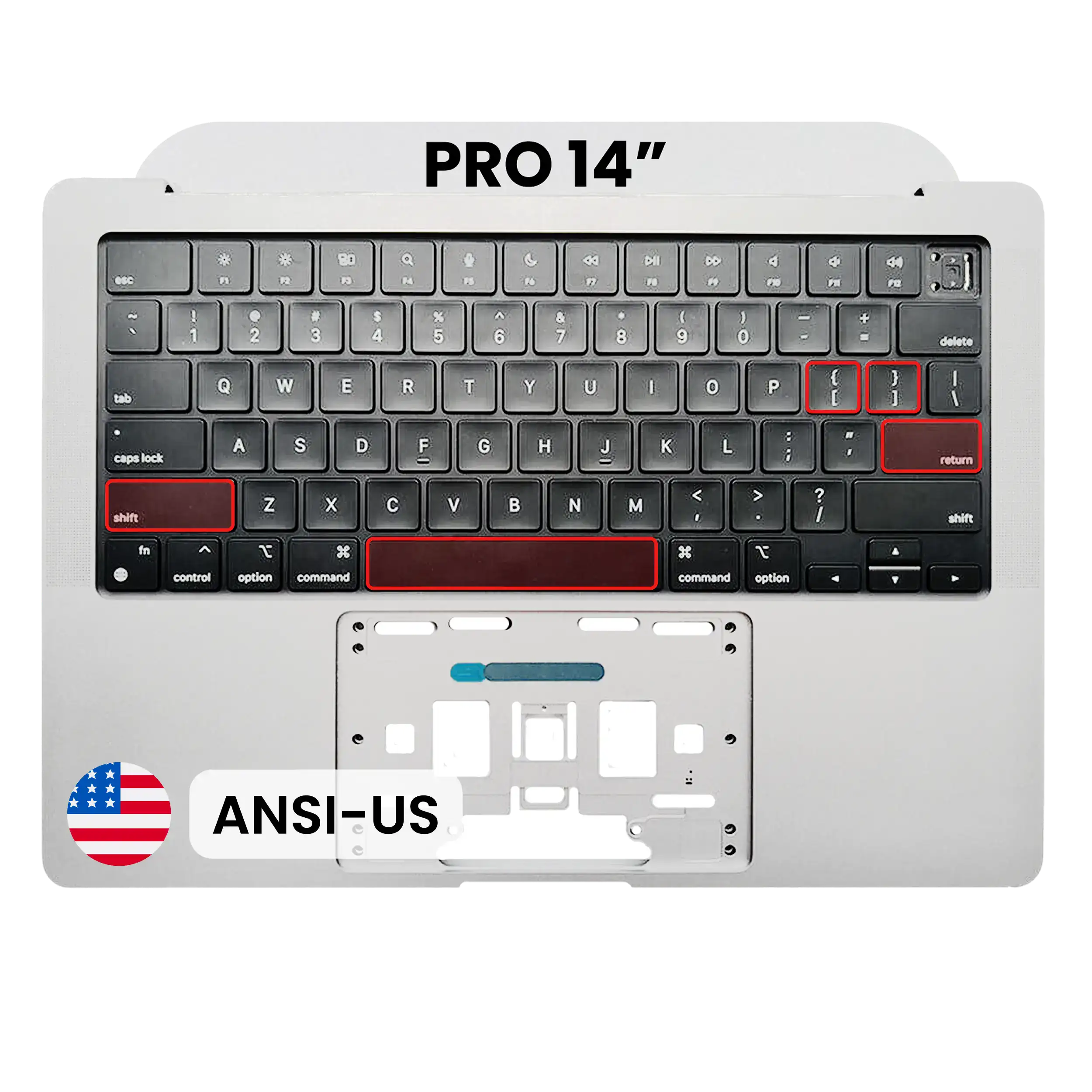 Top Case mit Keyboard (ANSI US) für MacBook Pro 14" A2442 (2021) / A2779 (2023) (Silber)