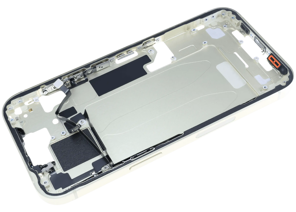 Midframe/Rahmen mit Small Parts für iPhone 15 (US-Version) (gebrauchter OEM-Ausbau, Qualität C) (Gelb)