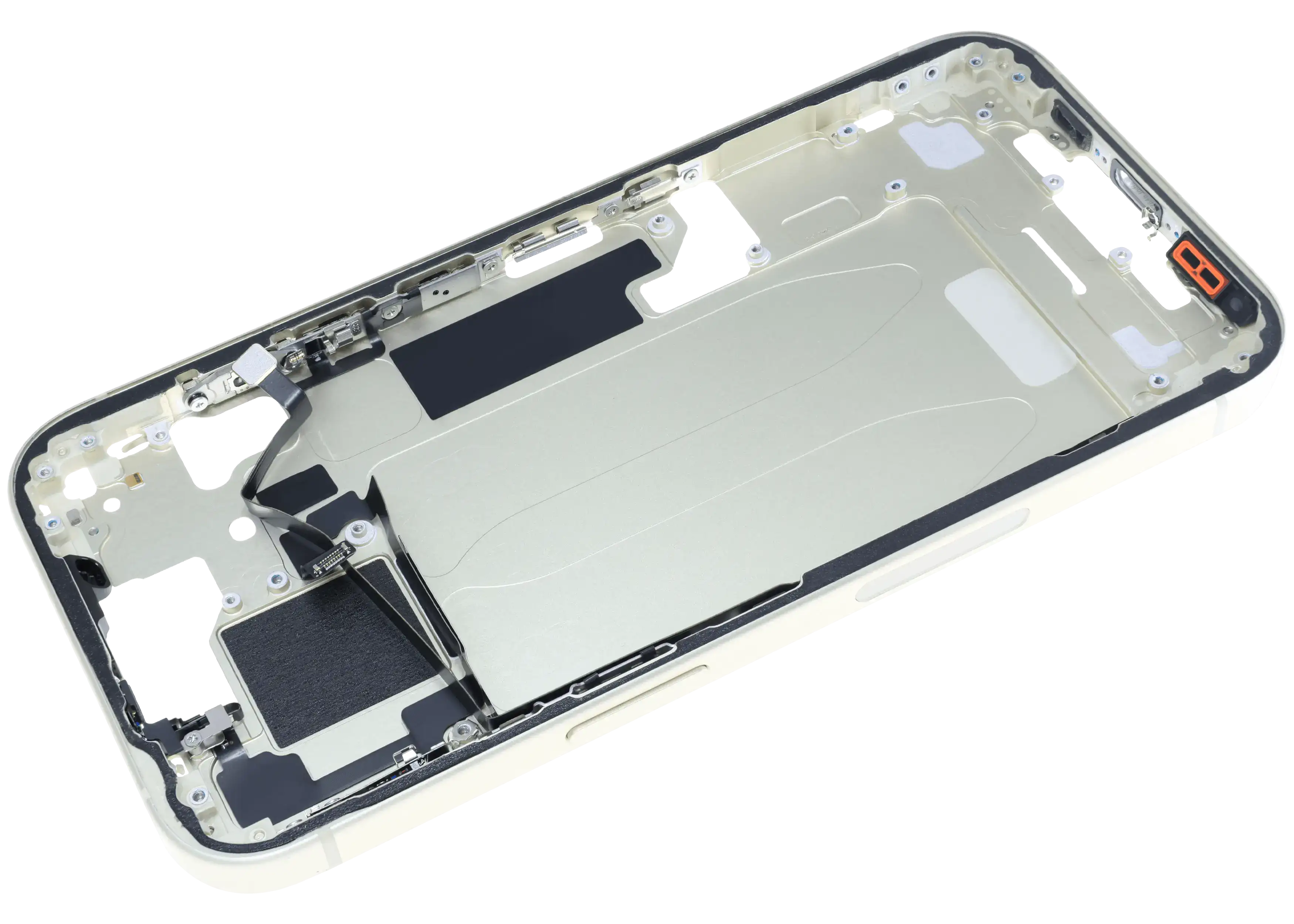 Midframe/Rahmen mit Small Parts für iPhone 15 (US-Version) (gebrauchter OEM-Ausbau, Qualität C) (Gelb)