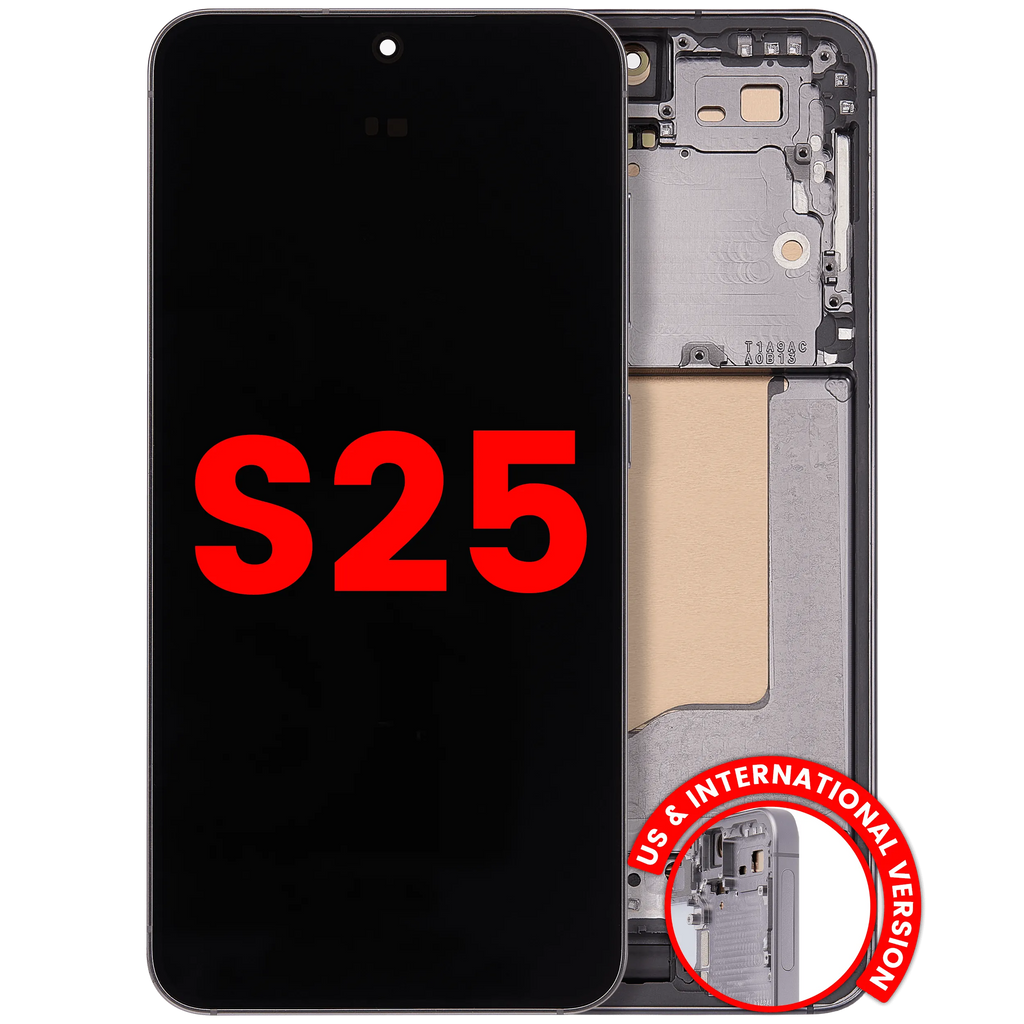 OLED-Display mit Rahmen für Samsung Galaxy S25 5G (US & International) (Aftermarket Plus) (Silver Shadow)