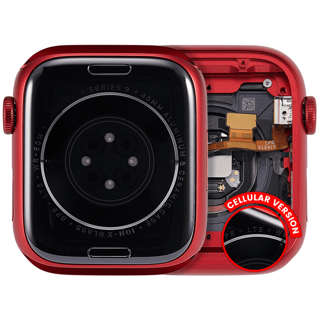 Backcover/Rahmen Compatible für Watch Series 9 (45MM) (gebrauchter OEM-Ausbau, Qualität A) (Cellular Version) (Aluminum / Red)