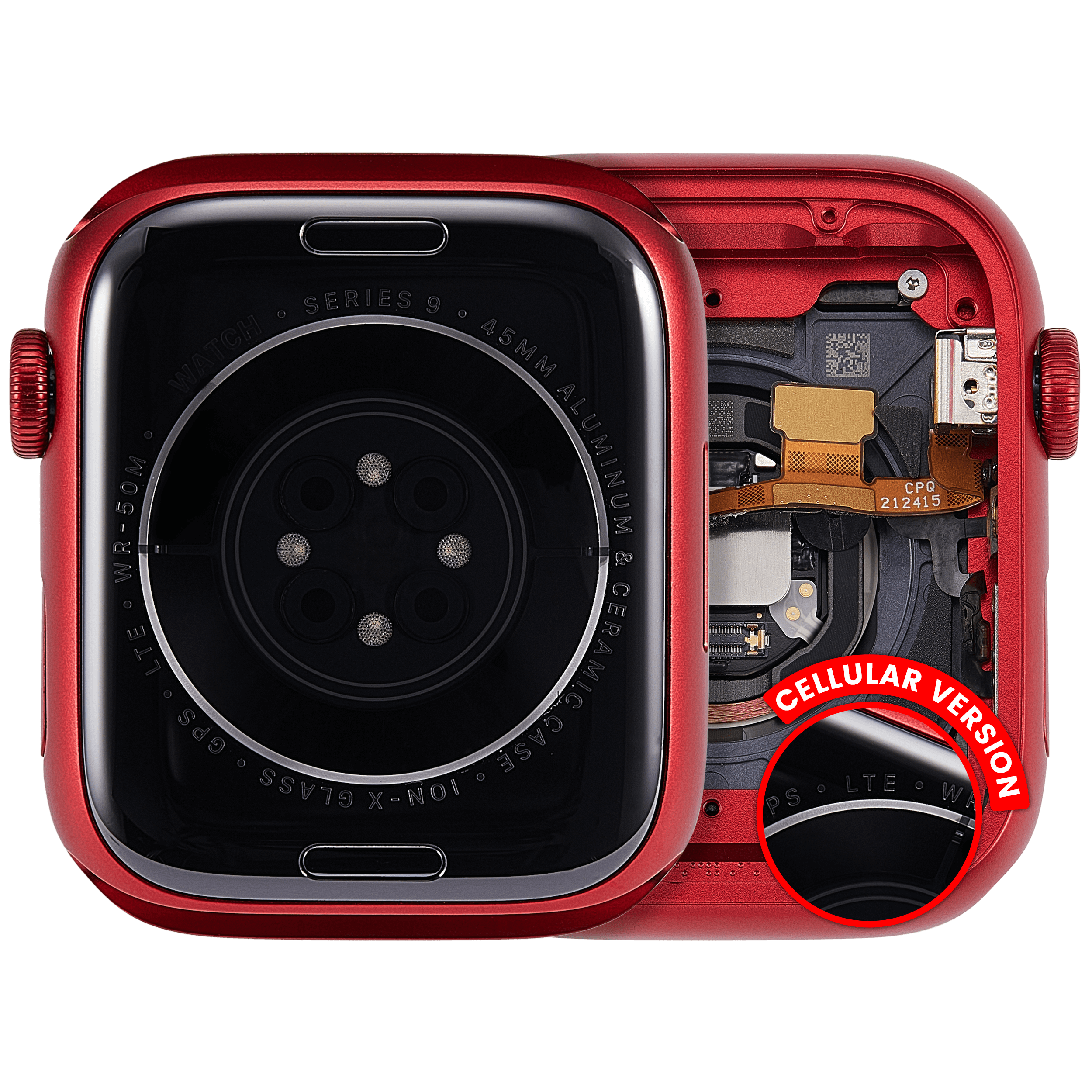 Backcover/Rahmen Compatible für Watch Series 9 (45MM) (gebrauchter OEM-Ausbau, Qualität A) (Cellular Version) (Aluminum / Red)