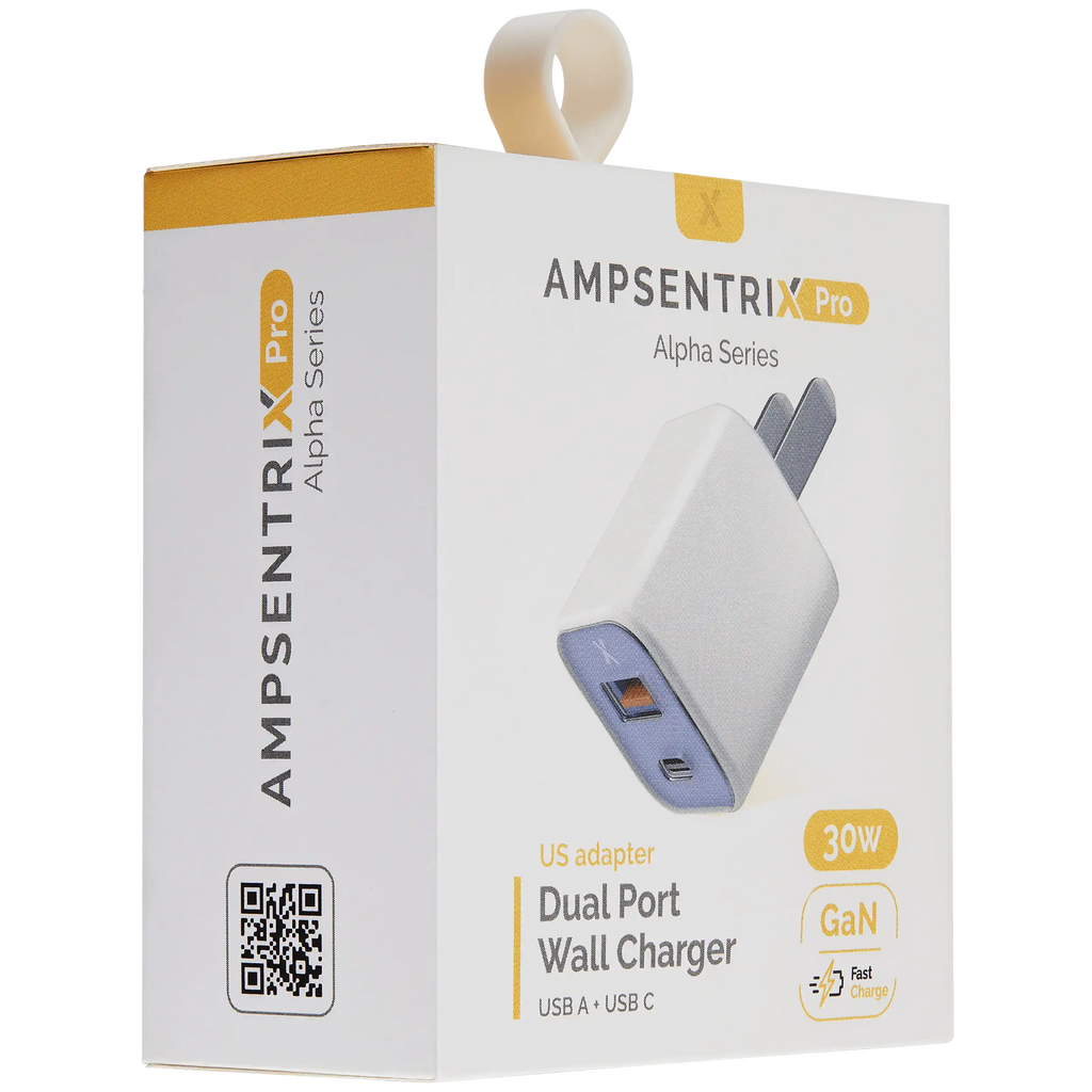AmpSentrix Pro 30W 2-in-1 USB-C / USB-A GaN Wall Adapter (Ultramarine)