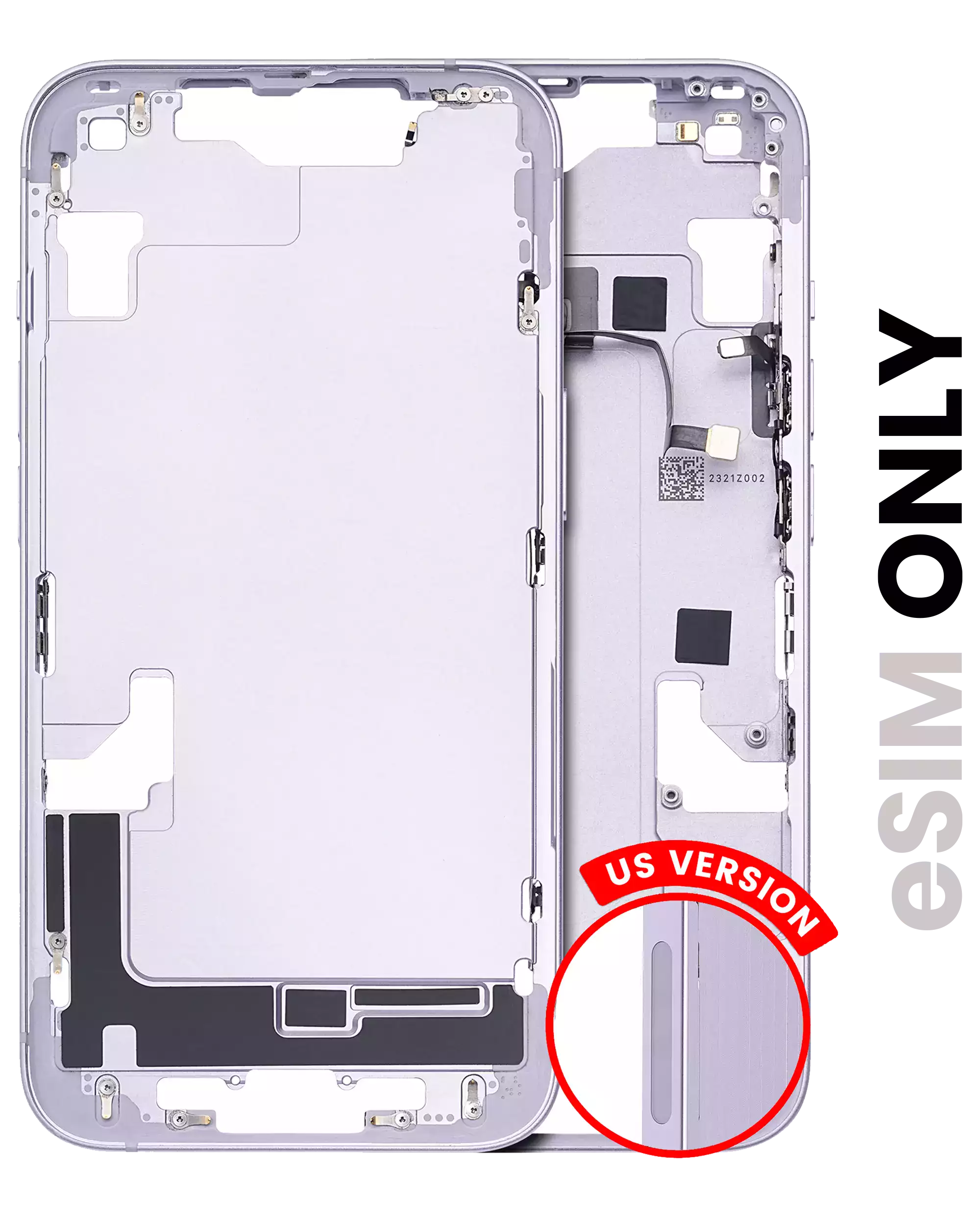 Midframe/Rahmen mit Kleinteilen für iPhone 14 US (gebrauchter OEM-Ausbau C Lila)