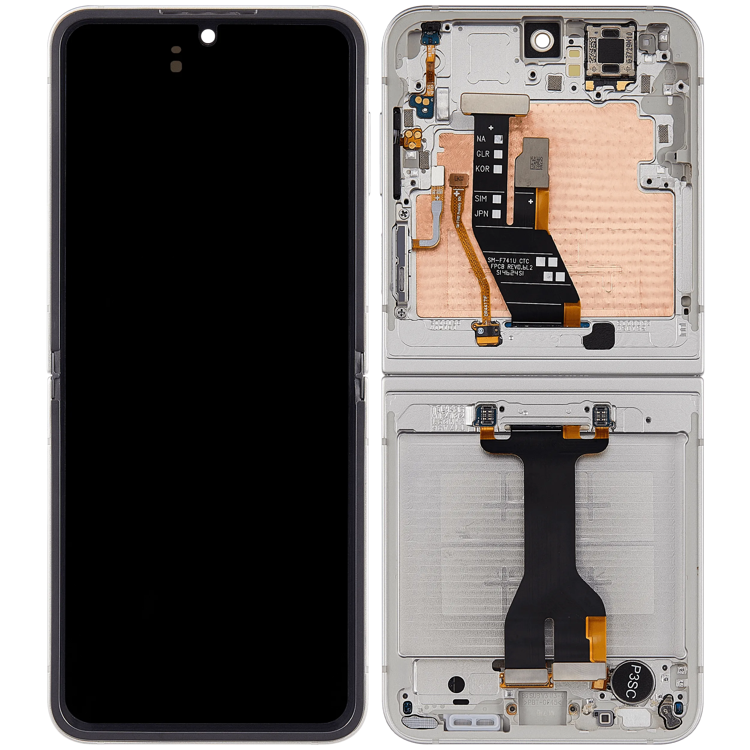 Inner OLED-Display mit Rahmen Compatible für Samsung Galaxy Z Flip 7 FE 5G (F761) (US & International) (Refurbished) (Silver Shadow)